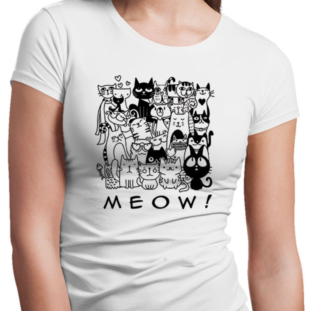 Meow Women’s Tee – Tantra Original Since 1997 – Cotton Tee Everyday Wear – Shipping Globally!