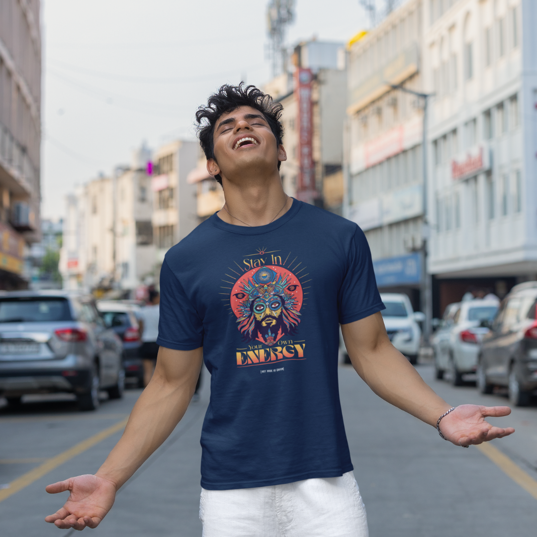 Own Energy Front & Back Graphic Polycotton Single Jersey Unisex T-Shirt Everyday Regular Fit Casual Wear