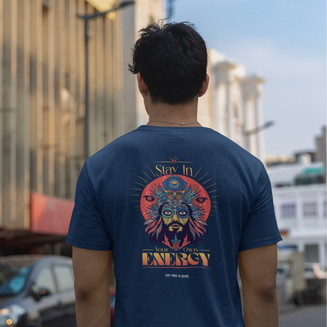 Own Energy Front & Back Graphic Polycotton Single Jersey Unisex T-Shirt Everyday Regular Fit Casual Wear