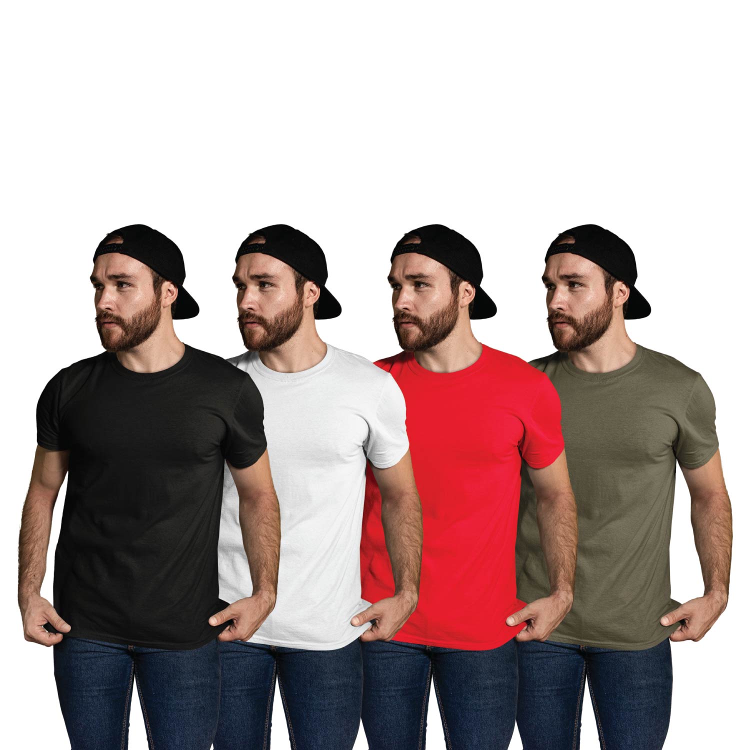 Tantra Pack of 4 Plain T-Shirts Black White Red Olive Green Unisex Cotton Everyday Casual Wear Original Since 1997 Shipping Globally