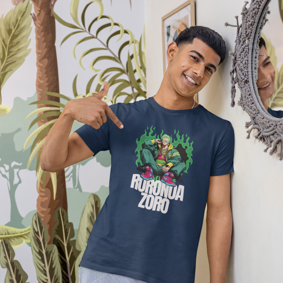Roronoa Front & Back Graphic Polycotton Single Jersey Unisex T-Shirt Regular Fit Everyday Casual Wear