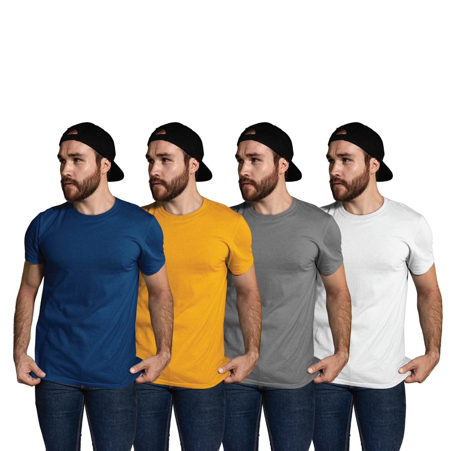 Tantra Pack of 4 Plain T-Shirts Navy Blue Yellow Grey White Unisex Cotton Everyday Casual Wear Original Since 1997 Shipping Globally
