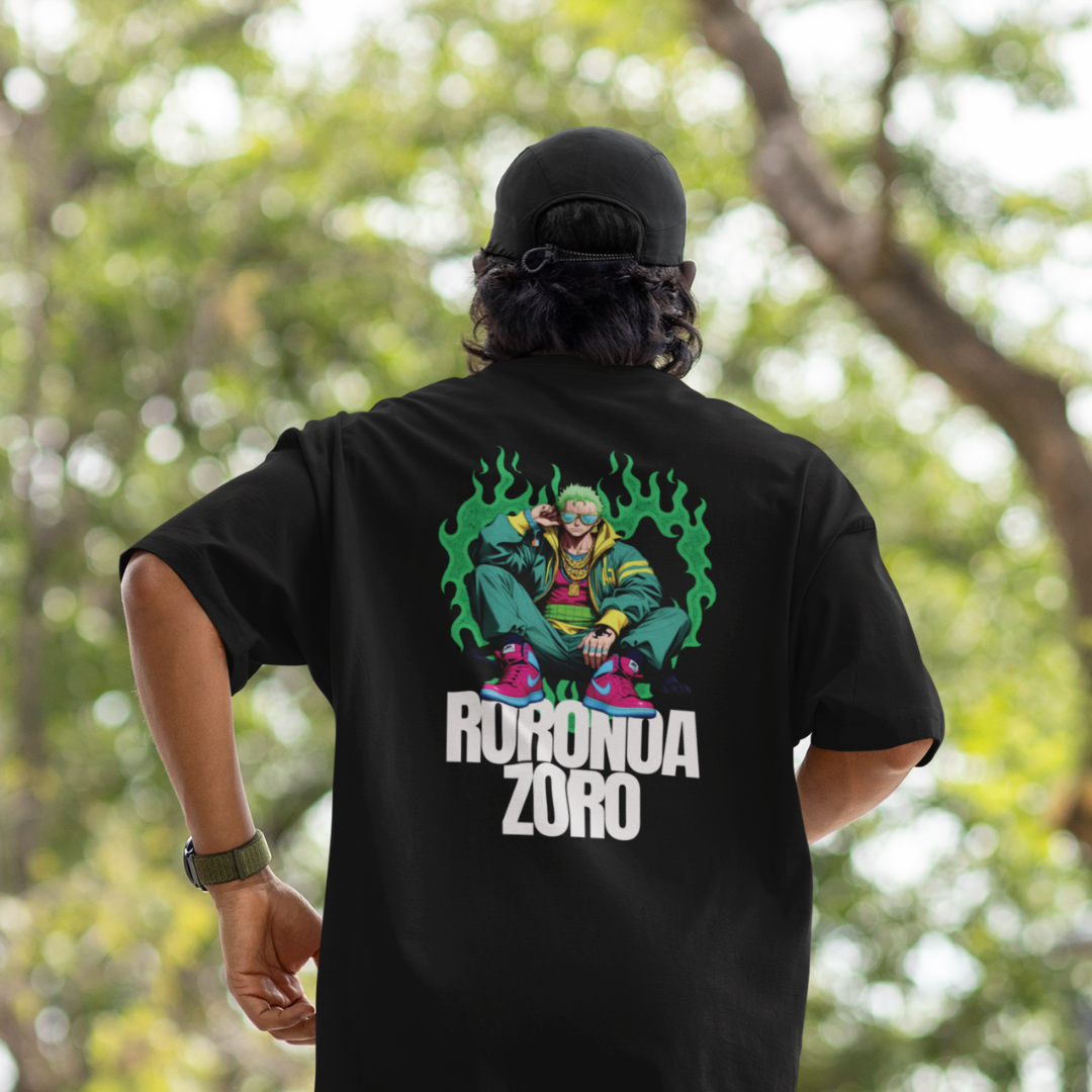 Roronoa Front & Back Graphic Polycotton Single Jersey Unisex T-Shirt Regular Fit Everyday Casual Wear