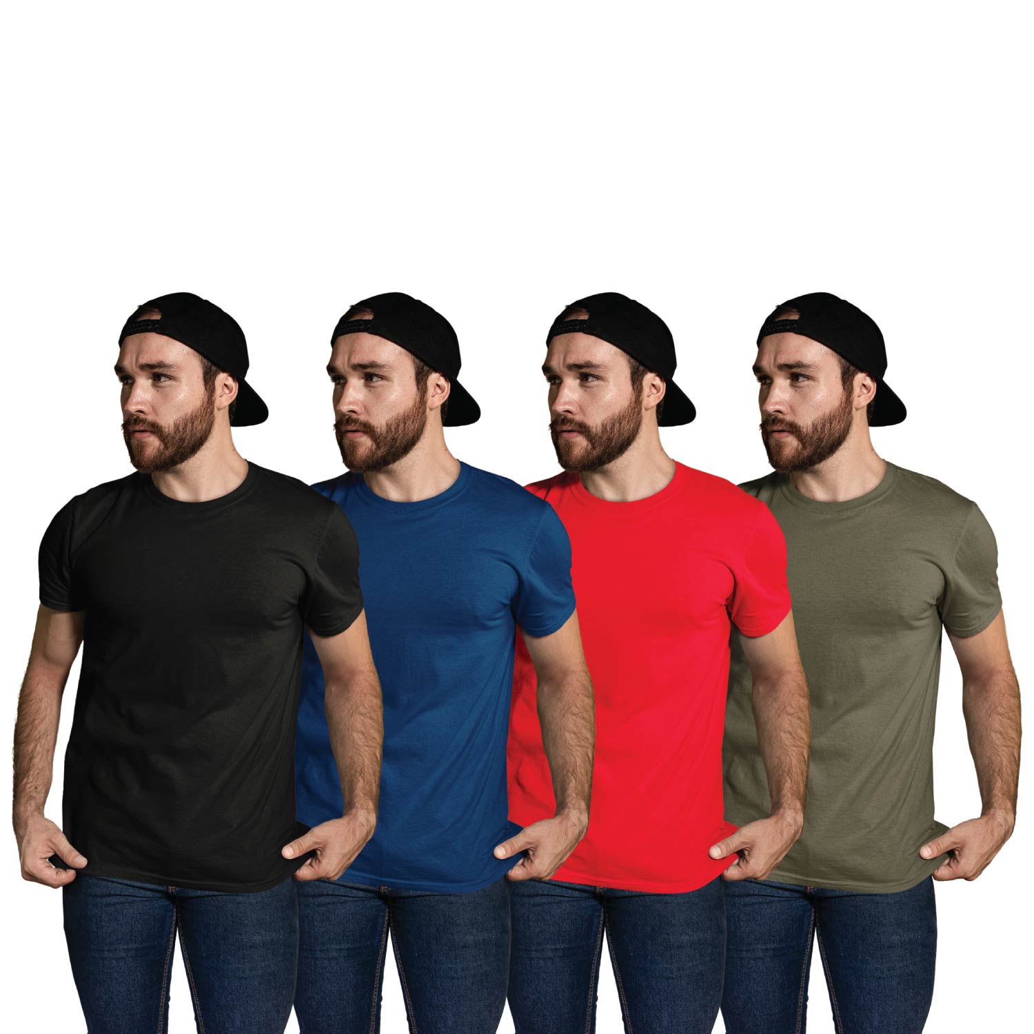 Tantra Pack of 4 Plain T-Shirts Black Navy Blue Red Olive Green Unisex Cotton Everyday Casual Wear Original Since 1997 Shipping Globally