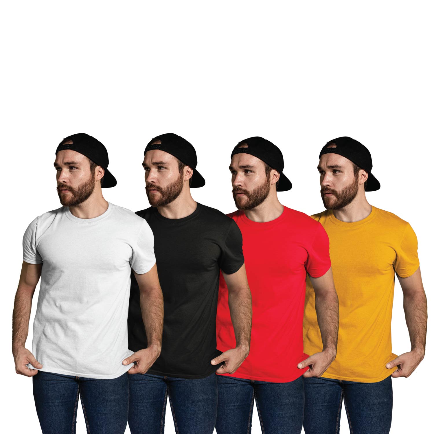 Tantra Pack of 4 Plain T-Shirts White Black Red Yellow Unisex Cotton Everyday Casual Wear Original Since 1997 Shipping Globally