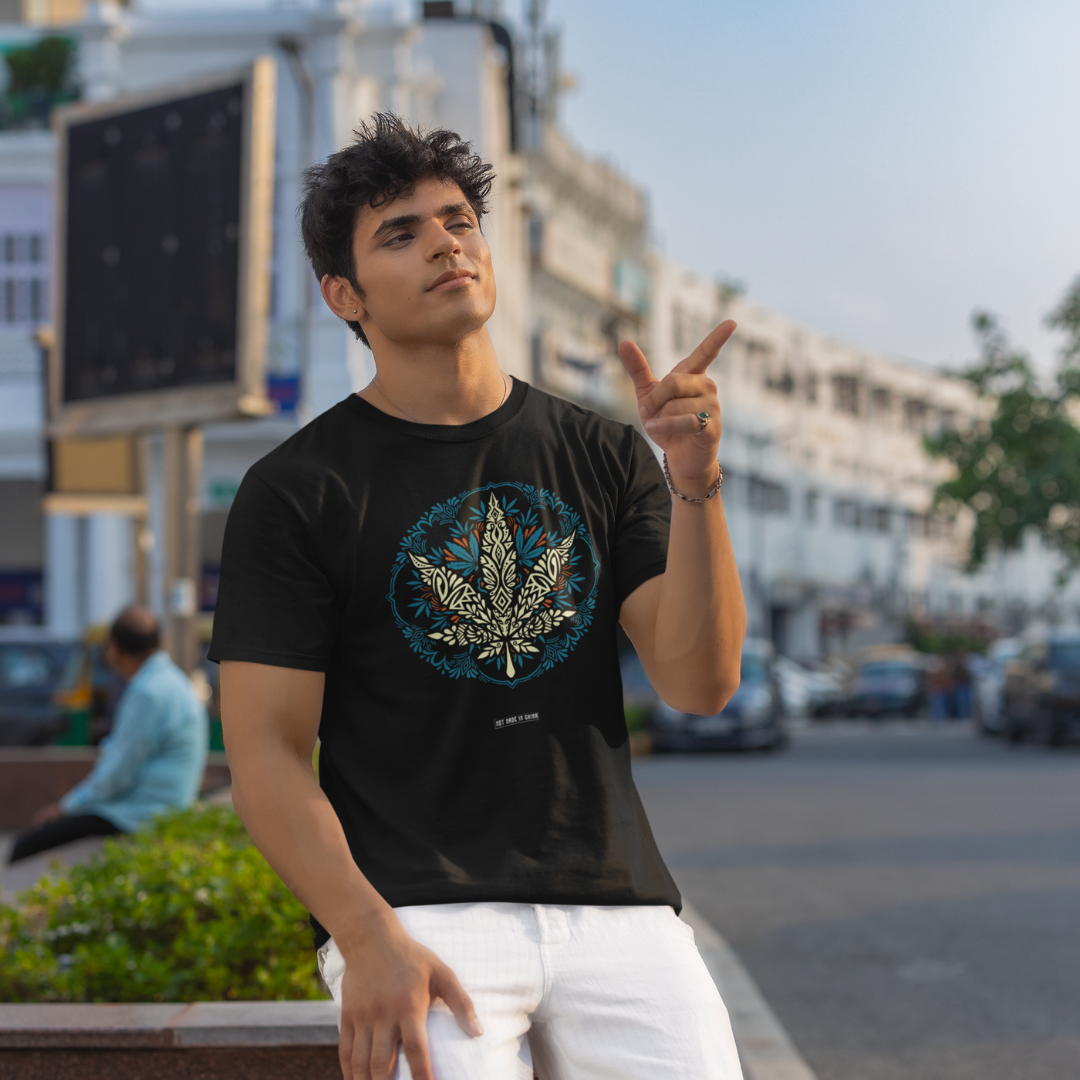 Mandala W Front & Back Graphic Polycotton Single Jersey Unisex T-Shirt Regular Fit Everyday Casual Wear