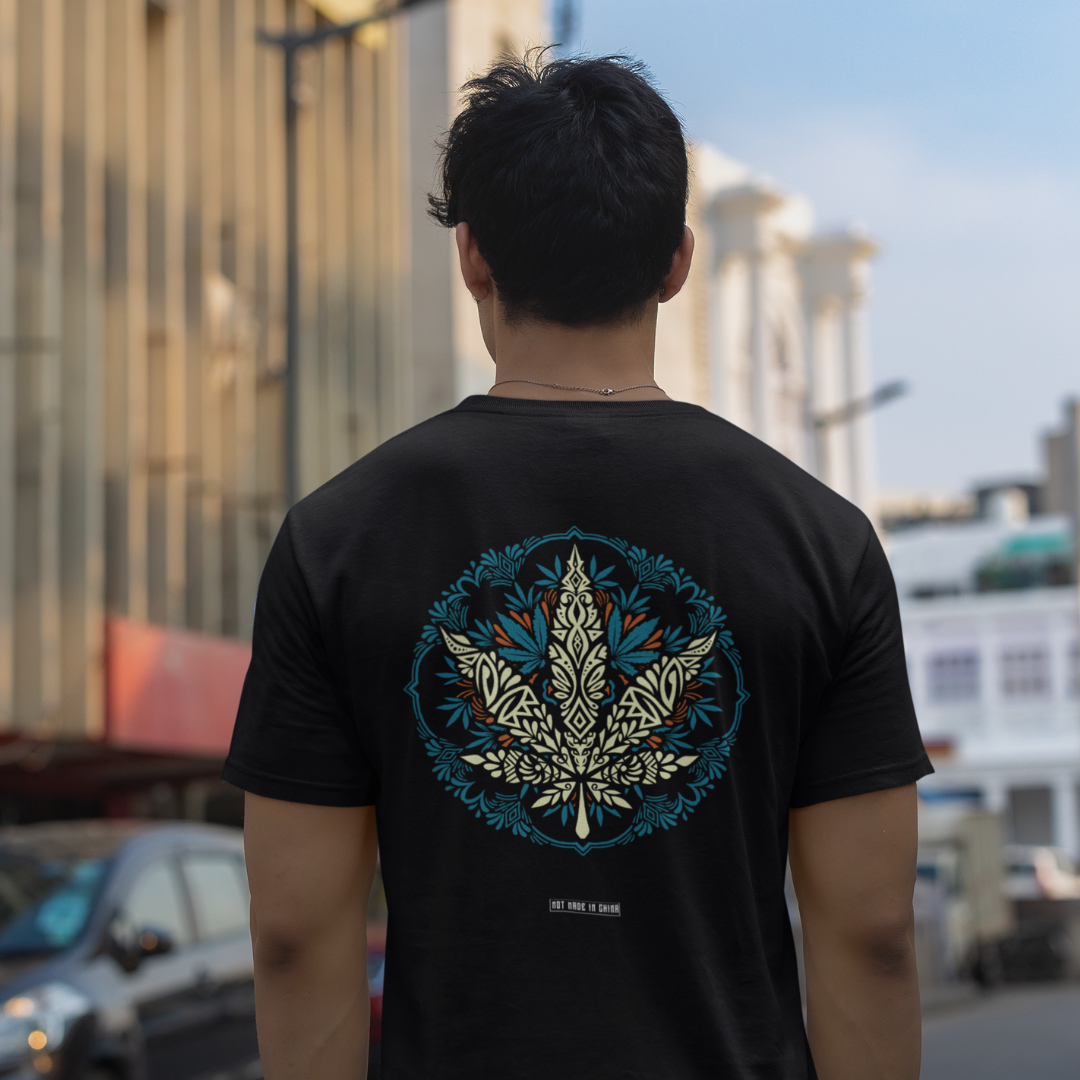 Mandala W Front & Back Graphic Polycotton Single Jersey Unisex T-Shirt Regular Fit Everyday Casual Wear