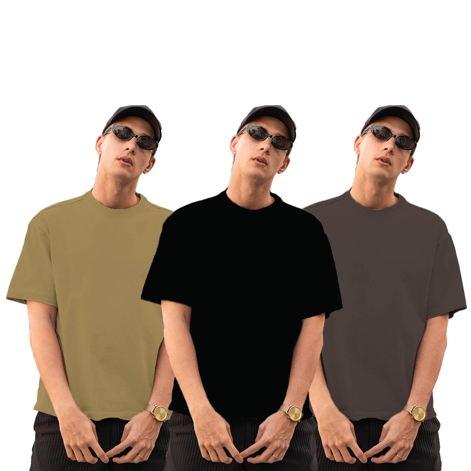 Pack of 3 Black, Beige & Coffee Plain Oversize T-Shirts – Tantra Original Brand Since 1997 – Unisex Cotton Combo Everyday Wear - Shipping Globally!
