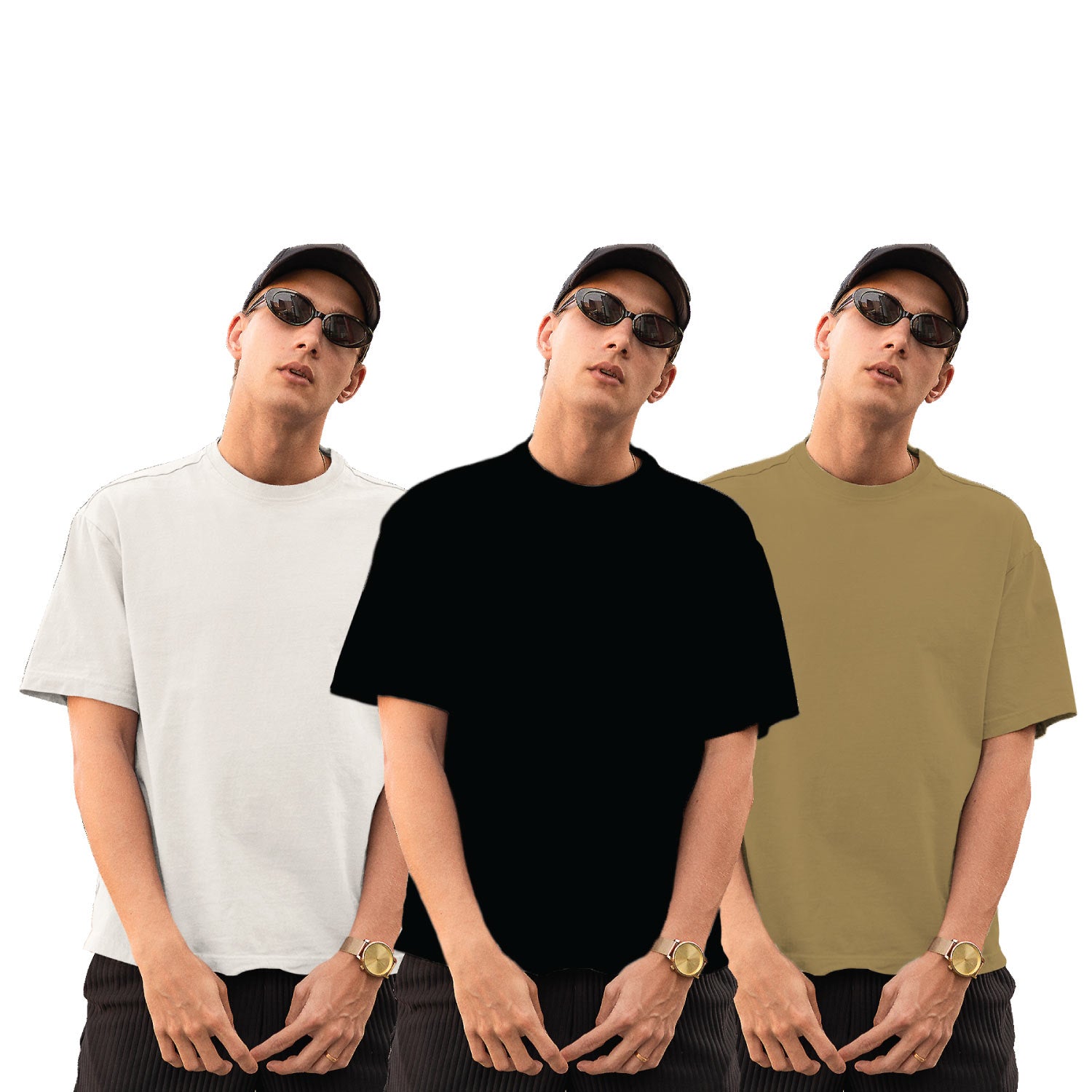 Pack of 3 Black, White & Beige Plain Oversize T-Shirts – Tantra Original Brand Since 1997 – Unisex Cotton Combo Everyday Wear - Shipping Globally!