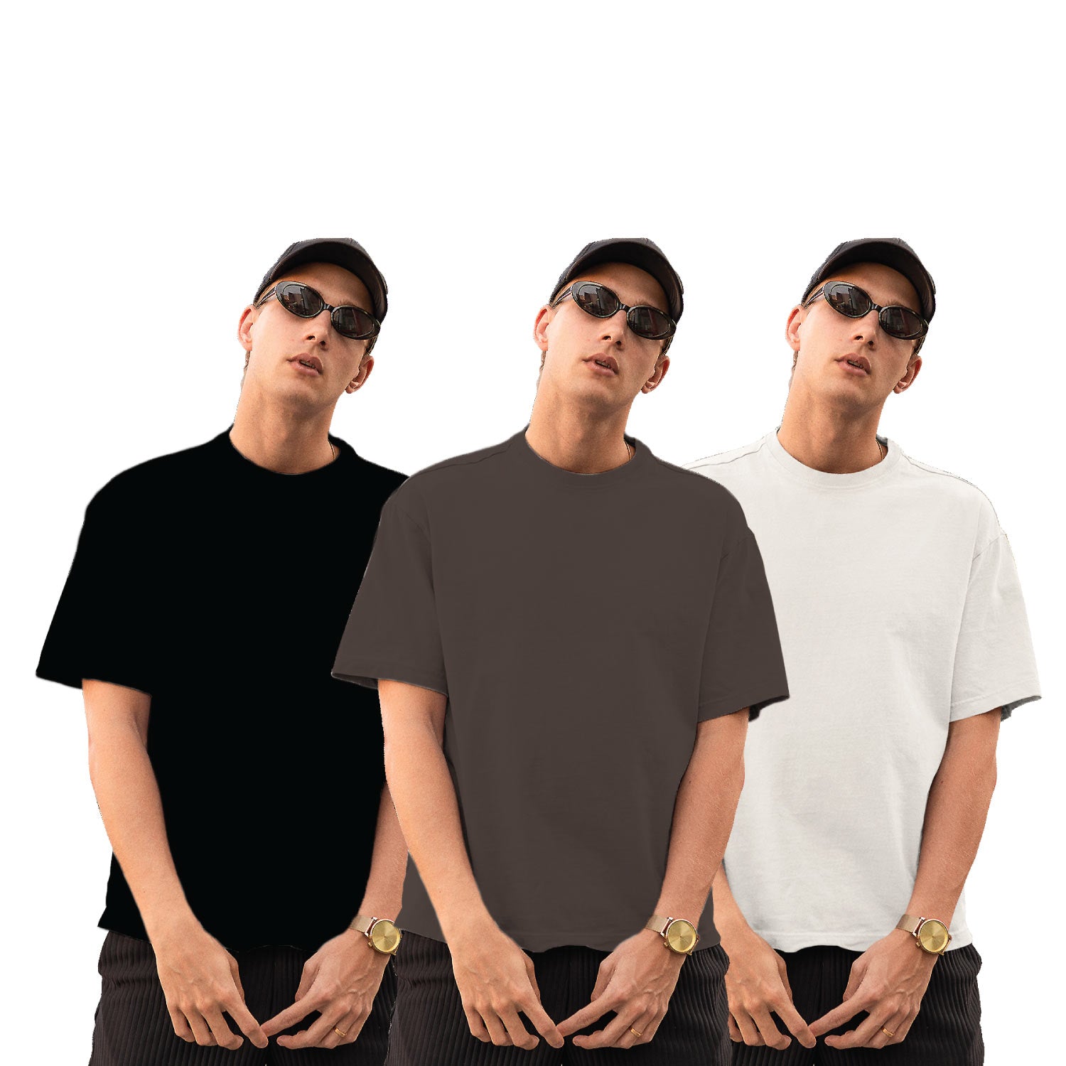 Pack of 3 Coffee, Black & White Plain Oversize T-Shirts – Tantra Original Brand Since 1997 – Unisex Cotton Combo Everyday Wear - Shipping Globally!