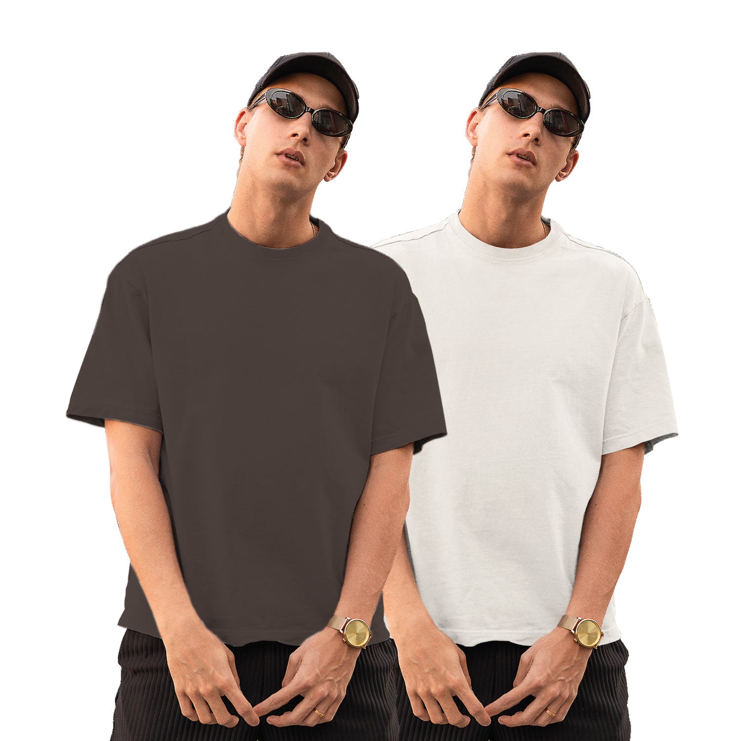 Pack of 2 Coffee & White Plain Oversize Tees – Tantra Original Brand Since 1997 – Unisex Cotton Everyday Wear - Shipping Globally!