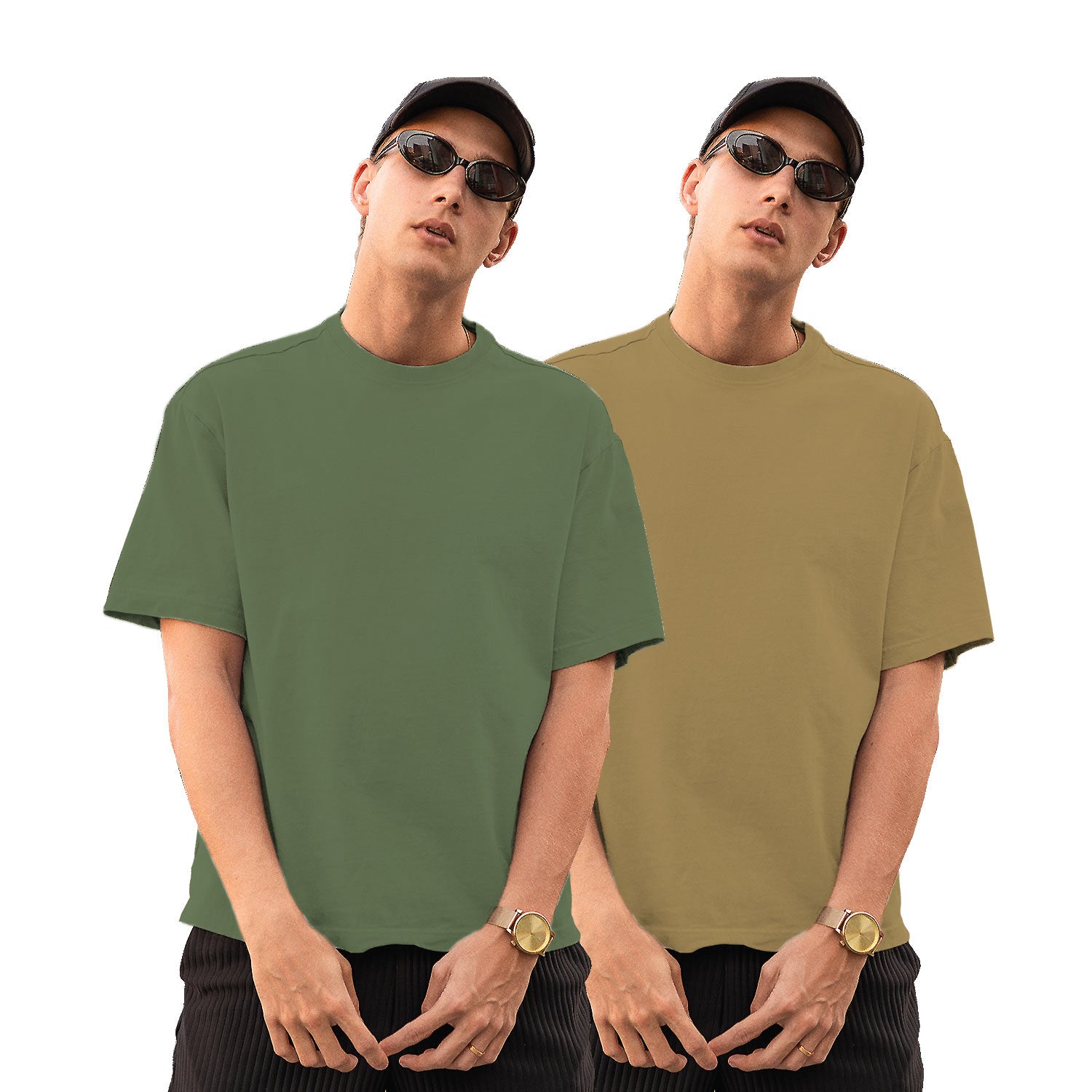 Pack of 2 Sage Green & Beige Plain Oversize Tees – Tantra Original Brand Since 1997 – Unisex Cotton Everyday Wear - Shipping Globally!