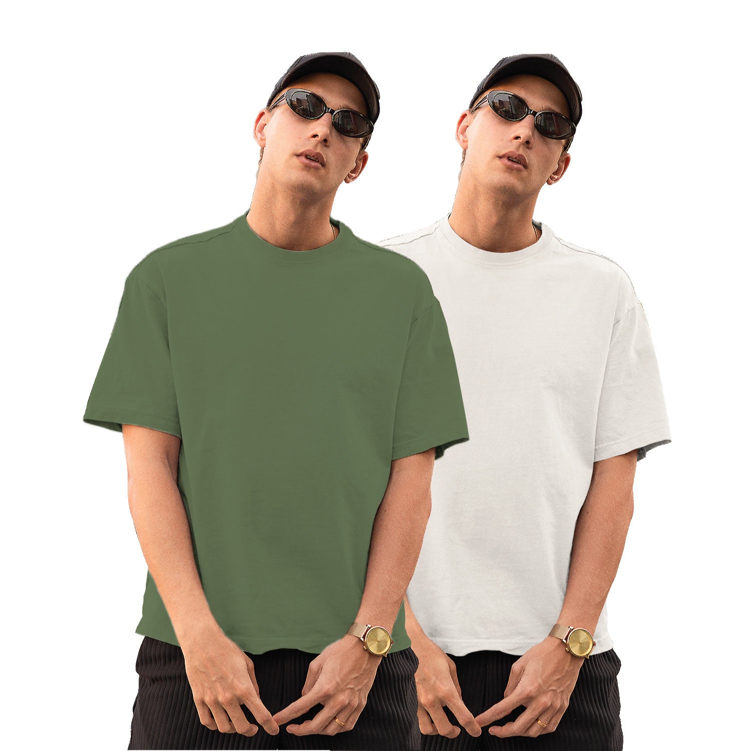 Pack of 2 Sage Green & White Plain Oversize Tees – Tantra Original Brand Since 1997 – Unisex Cotton Everyday Wear - Shipping Globally!