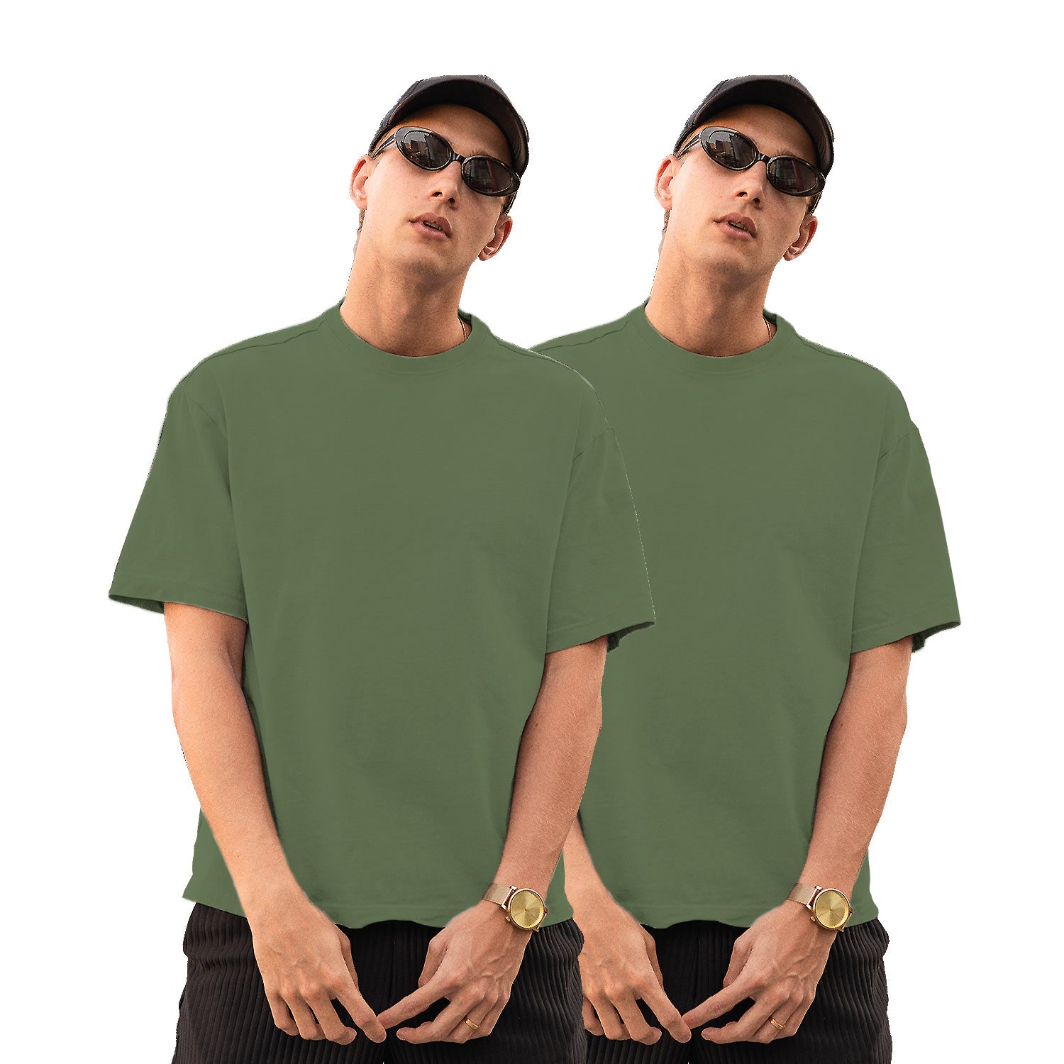 Pack of 2 Sage Green Plain Oversize Tees – Tantra Original Brand Since 1997 – Unisex Cotton Everyday Wear - Shipping Globally!