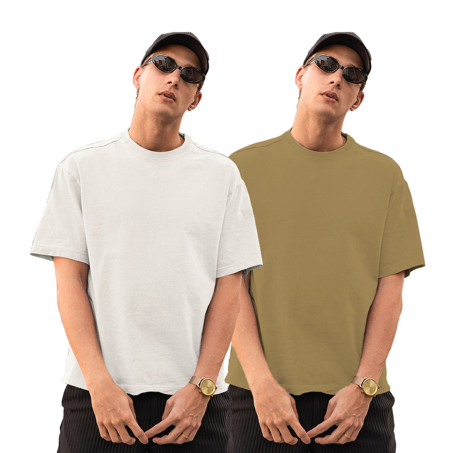 Pack of 2 White & Beige Plain Oversize Tees – Tantra Original Brand Since 1997 – Unisex Cotton Everyday Wear - Shipping Globally!