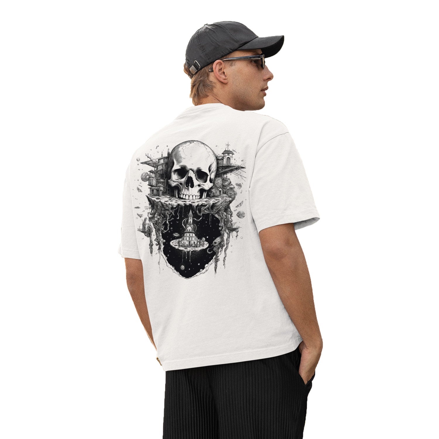 Skull Castle Oversize Back Print – Tantra Original Brand Since 1997 – Unisex Cotton Tee Everyday Wear - Shipping Globally!