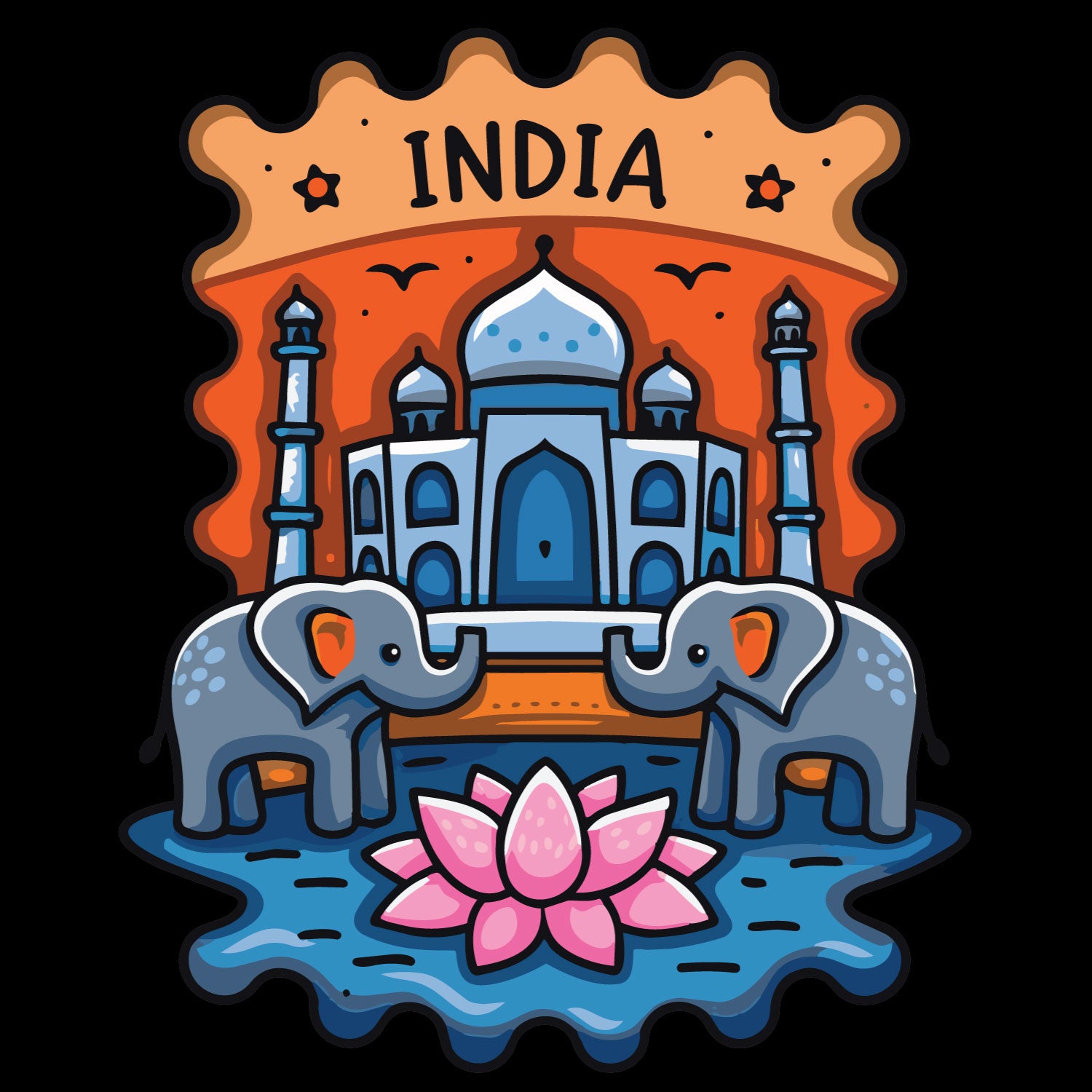 Taj  Stamp Graphic Printed Unisex T-Shirt | Heritage Travel Art | Premium Cotton Casual Tee | Original Since 1997 | Shipping Globally
