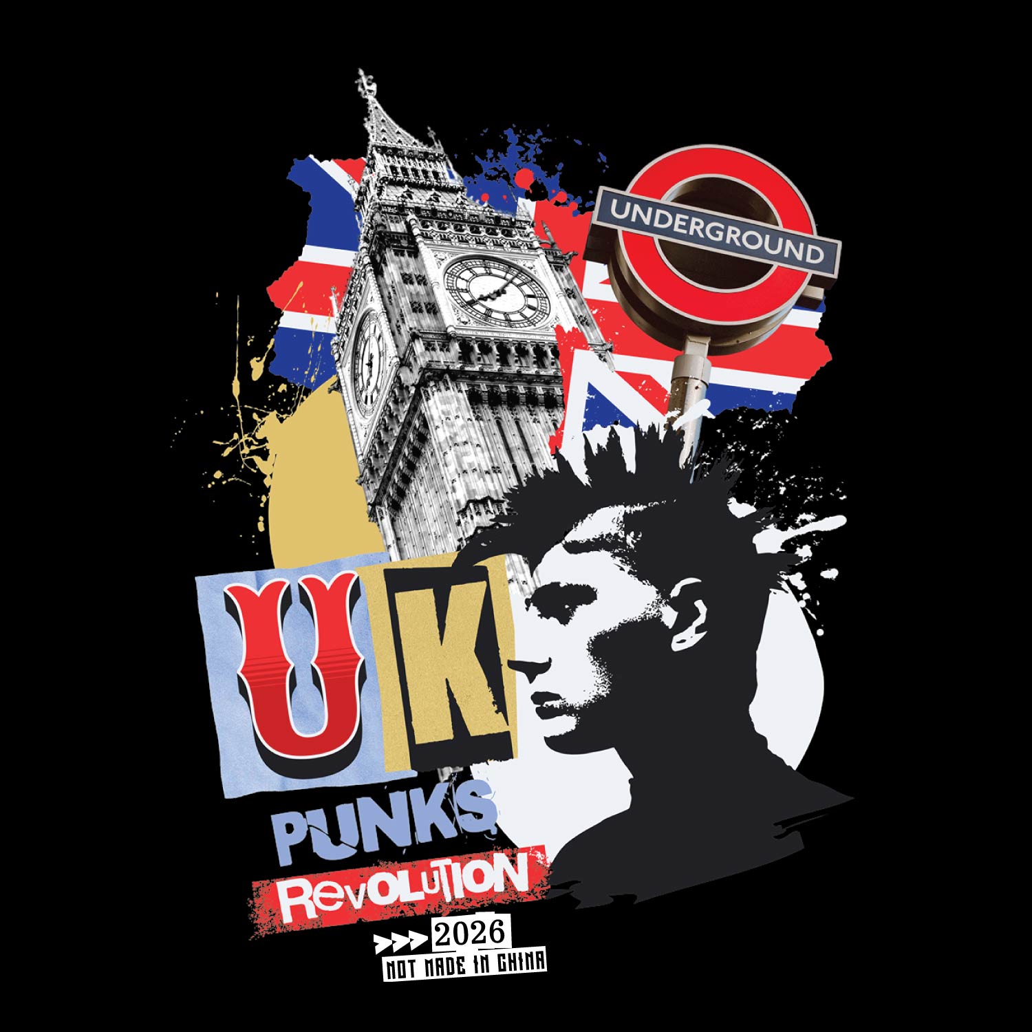 Ponks U.K. Front & Back Graphic Polycotton Single Jersey Unisex T-Shirt Regular Fit Everyday Casual Wear