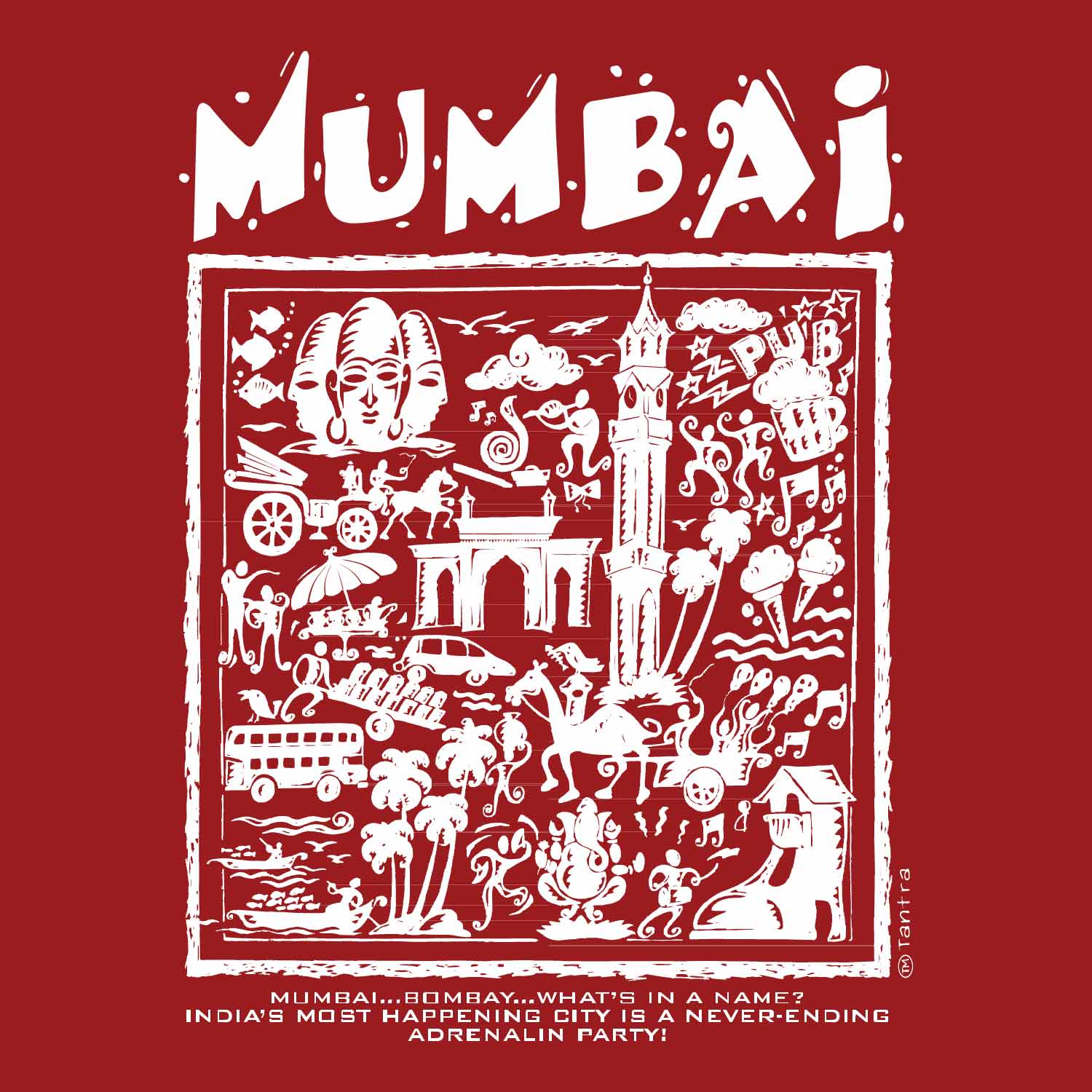 Bombay Mumbai – Tantra Original Brand Since 1997 – Unisex Cotton Tee Everyday Wear - Shipping Globally!