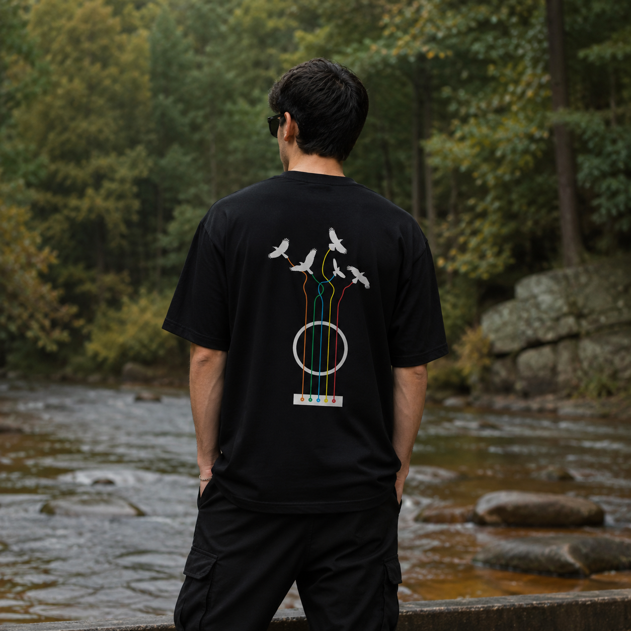 Bird Guitar Oversized Back Print Cotton Men's T-Shirt Casual Wear Tantra Original Since 1997