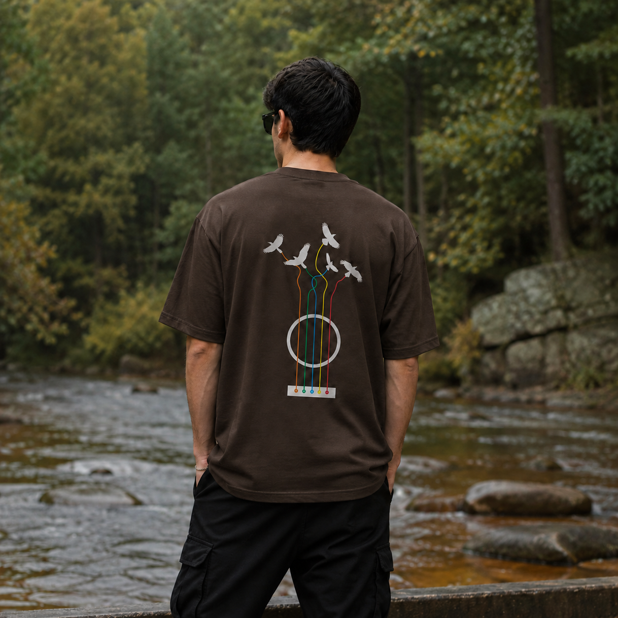 Bird Guitar Oversized Back Print Cotton Men's T-Shirt Casual Wear Tantra Original Since 1997