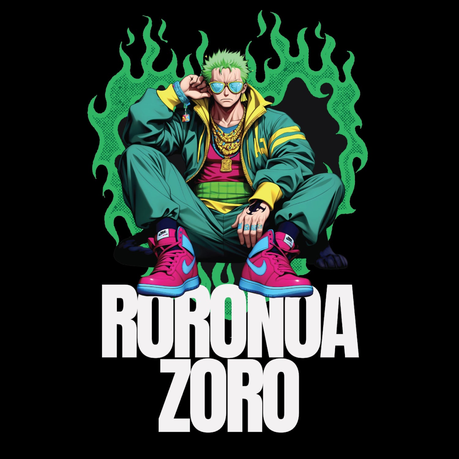 Roronoa Front & Back Graphic Polycotton Single Jersey Unisex T-Shirt Regular Fit Everyday Casual Wear