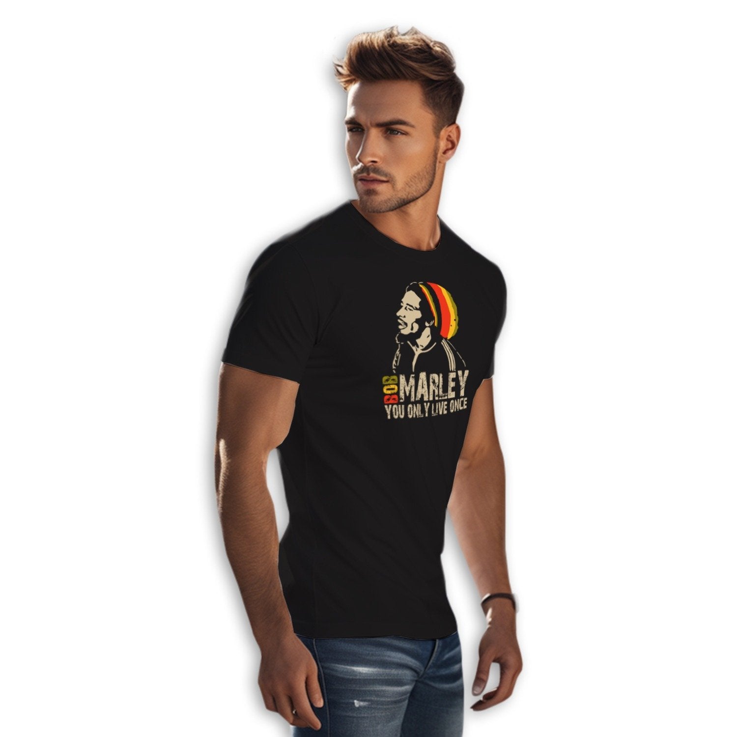 Bob Cap Men's Round Neck Printed T-Shirt - Shipping Globally!