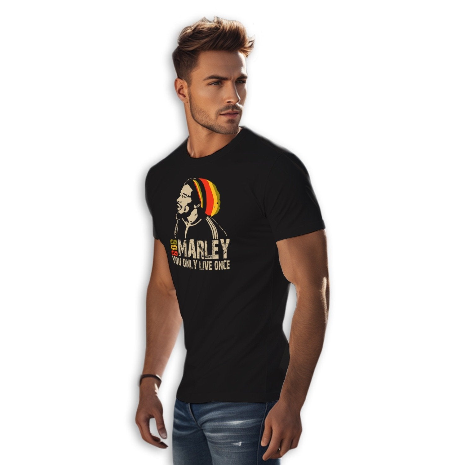 Bob Cap Men's Round Neck Printed T-Shirt - Shipping Globally!