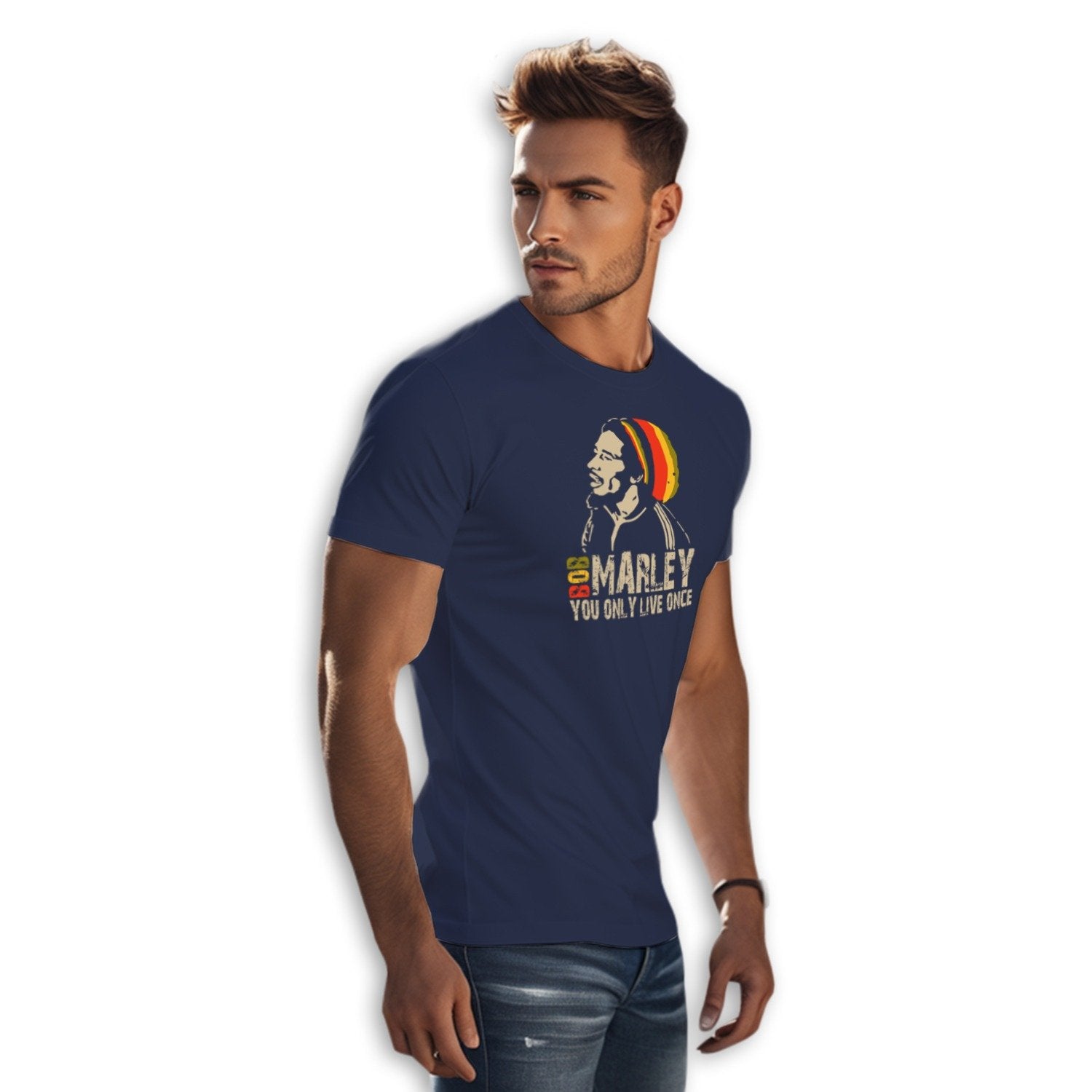Bob Cap Men's Round Neck Printed T-Shirt - Shipping Globally!