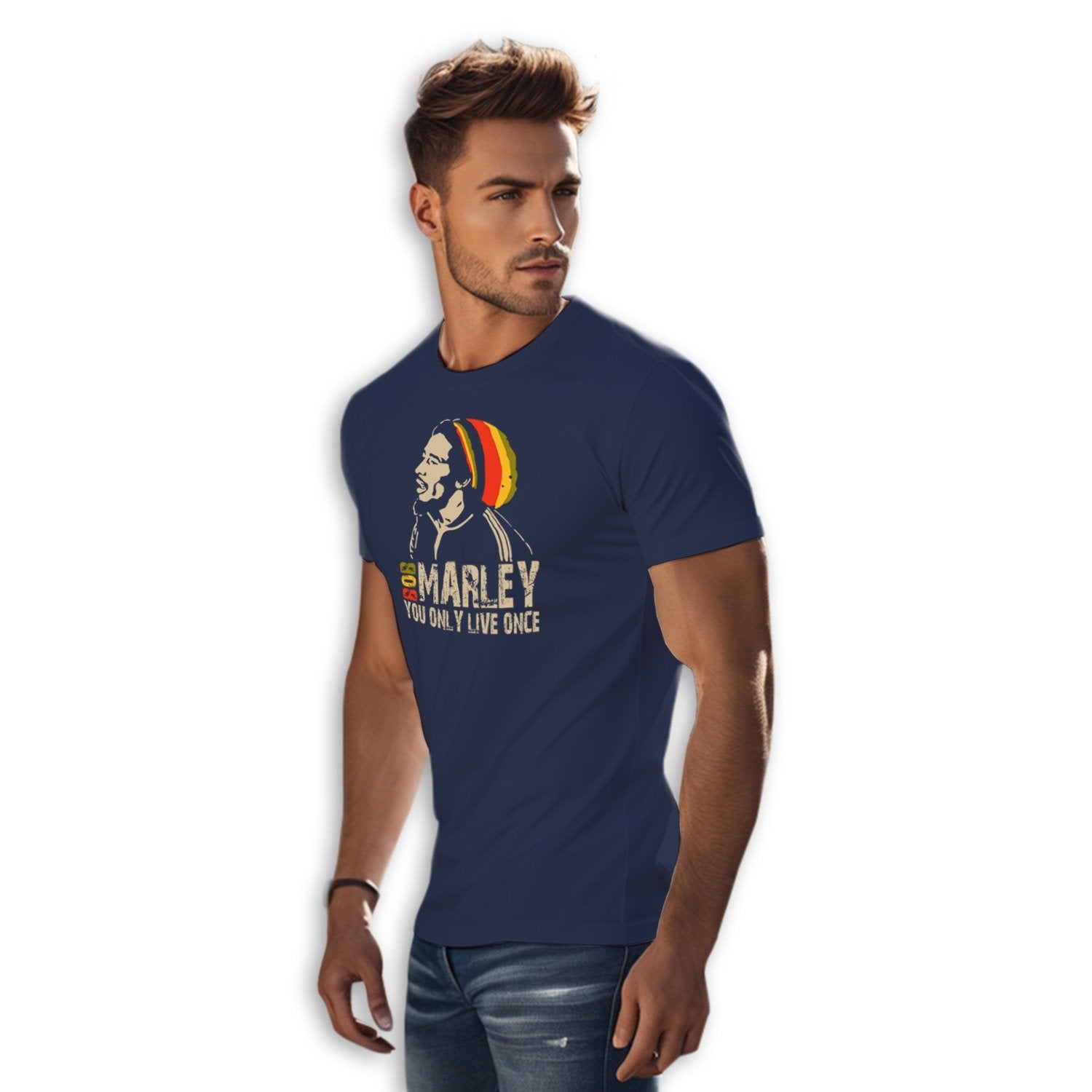 Bob Cap Men's Round Neck Printed T-Shirt - Shipping Globally!