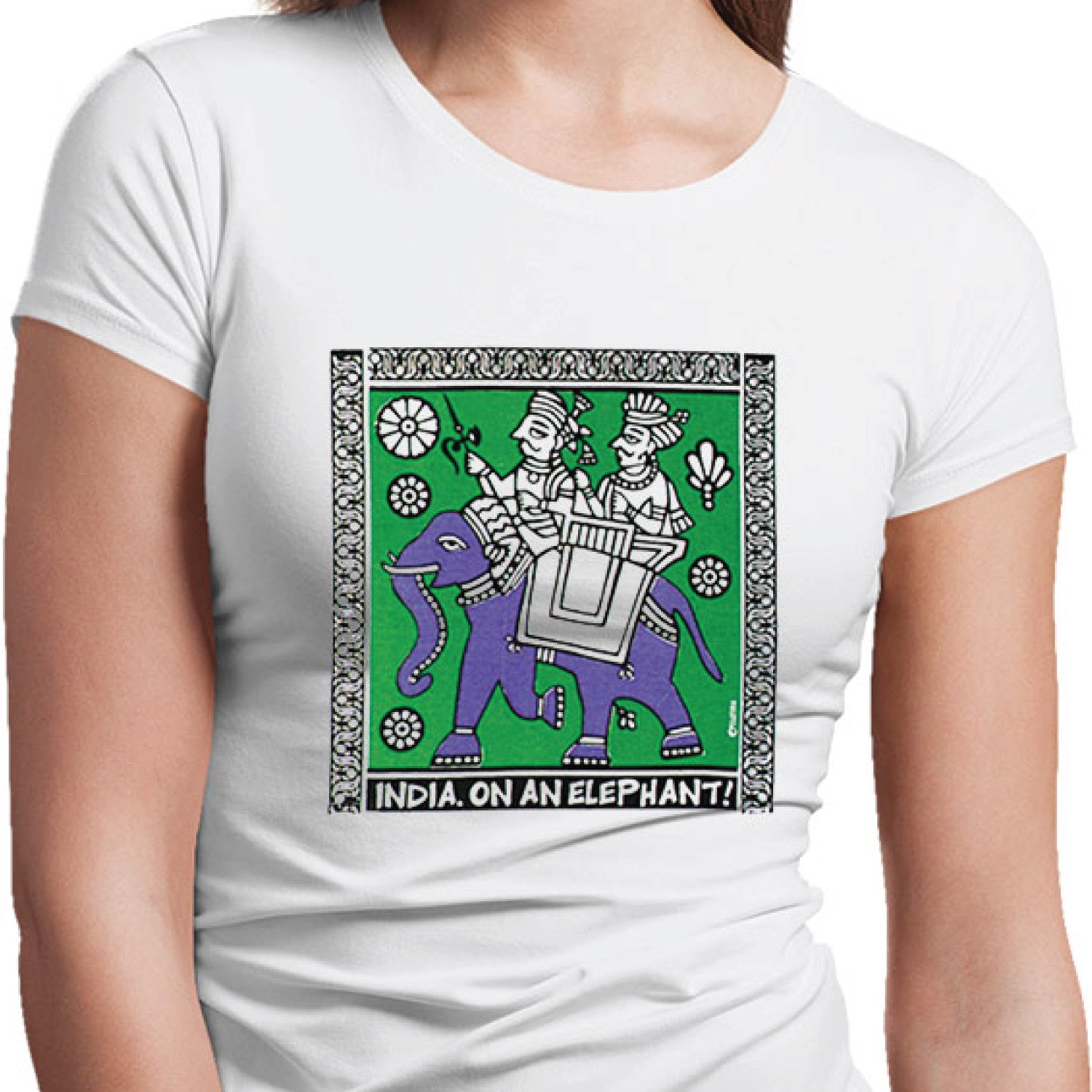 Tantra India on an Elephant Women’s Cotton T-Shirt Everyday Casual Wear Original Since 1997 Shipping Globally