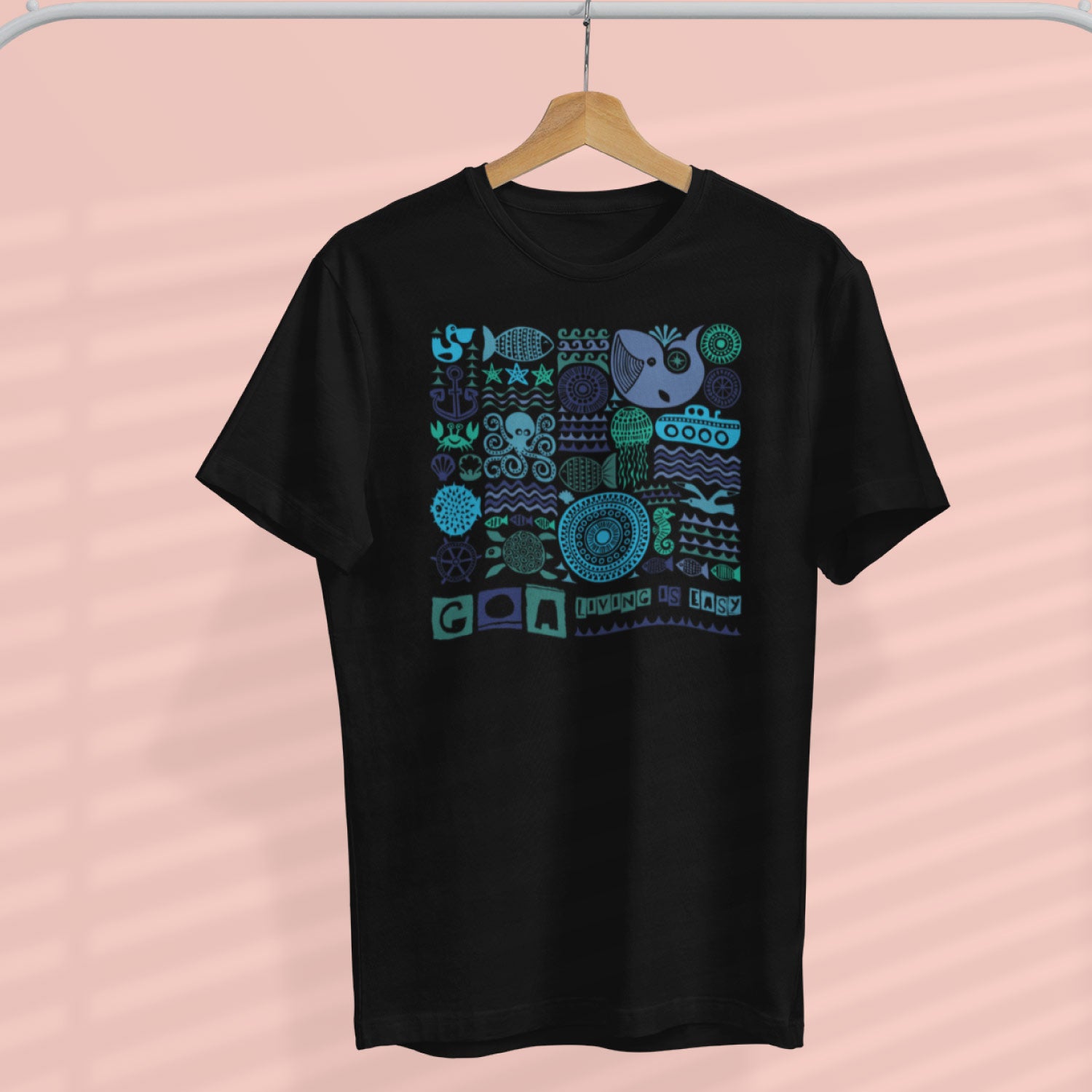 Goa Living Is Easy T-Shirt – Tantra Original Brand Since 1997 – Unisex Graphic Cotton Tee – Laid-Back & Beach Vibes Casual Wear - Shipping Globally!