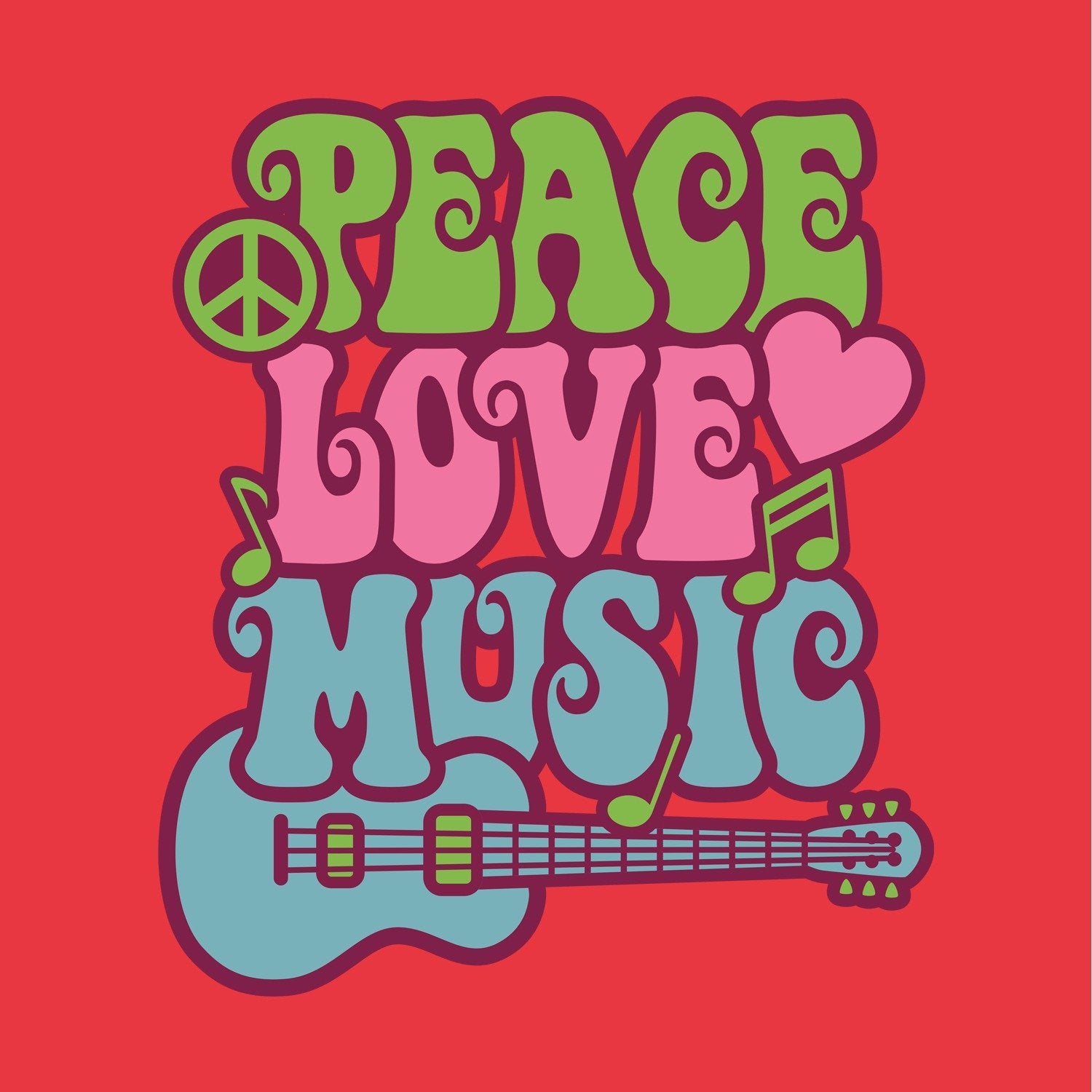 Peace Love Music Men's Round Neck Printed T-Shirt - Shipping Globally!