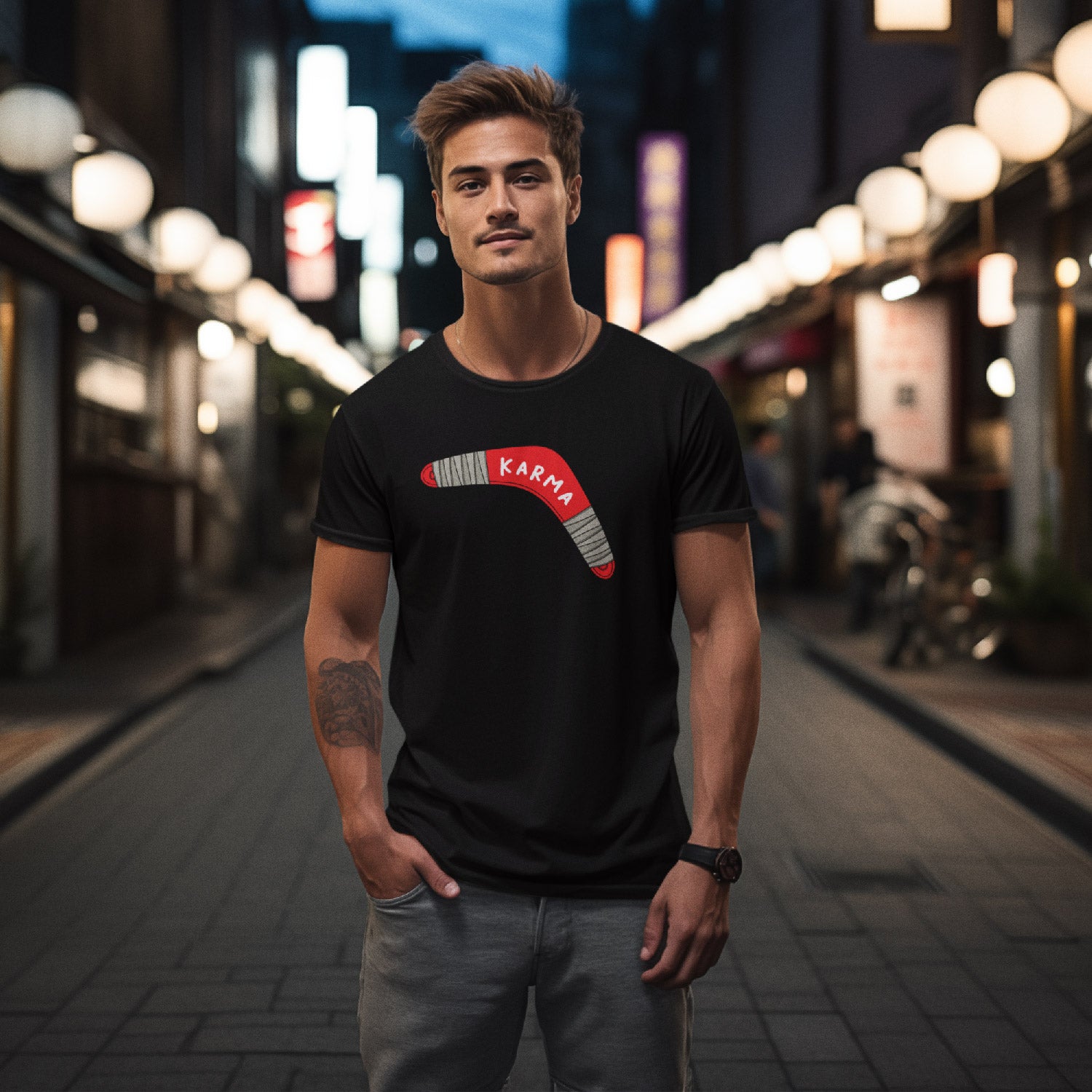 Tantra Karma - Graphic Print Regular Fit Half Sleeve Round Neck Cotton T-Shirt Black - Shipping Globally!