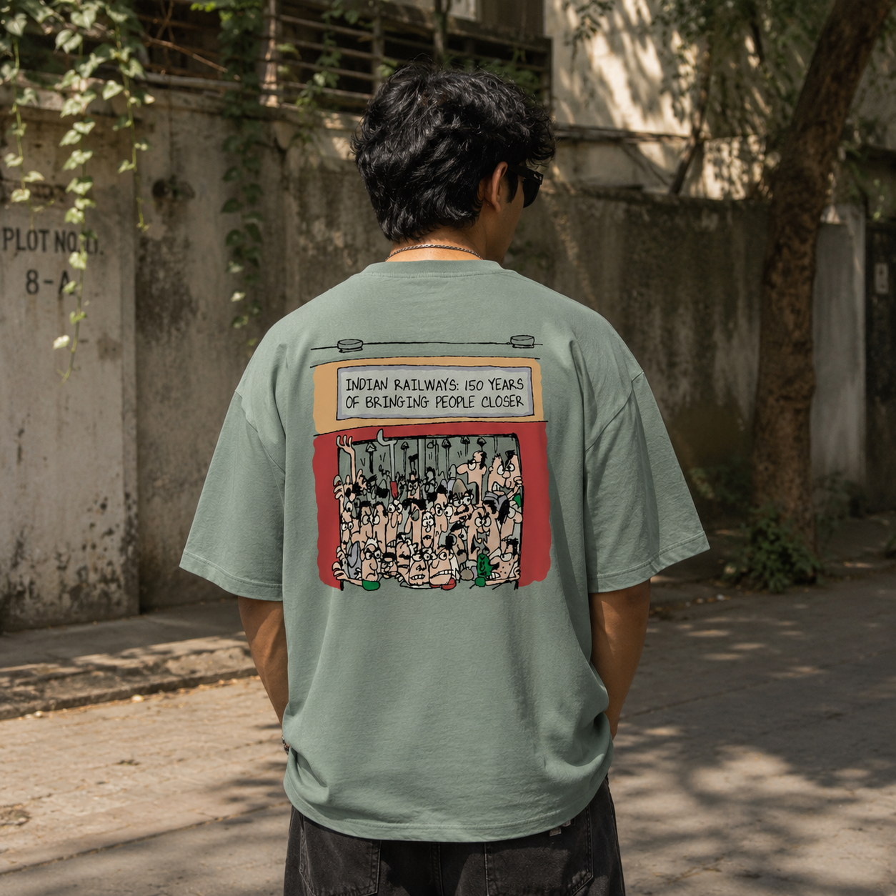 Local Train Oversized Back Print Cotton Men's T-Shirt Casual Wear Tantra Original Since 1997
