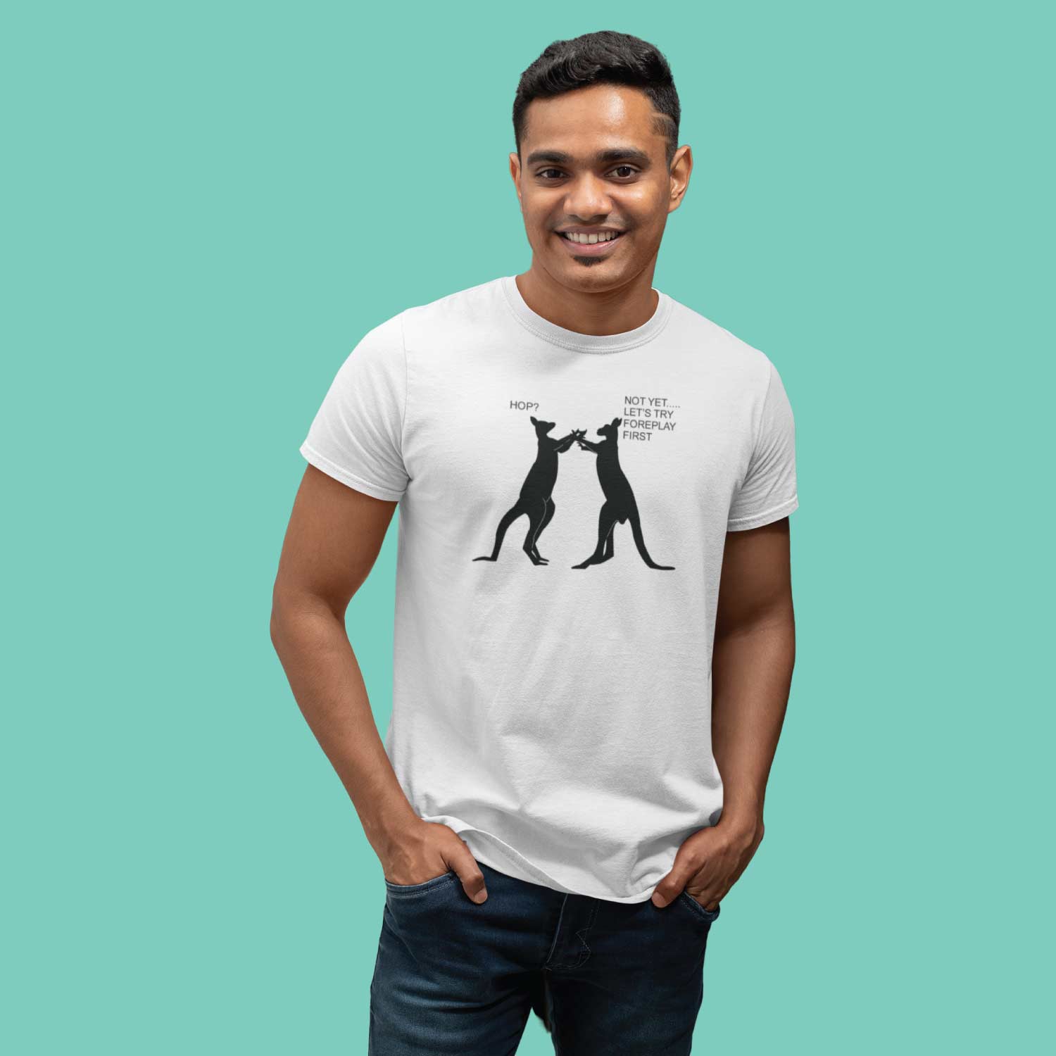 Hop - Tantra Original Brand Since 1997 - Unisex Graphic Cotton Tee - Funny Kangaroo Foreplay Wear - Shipping Globally!