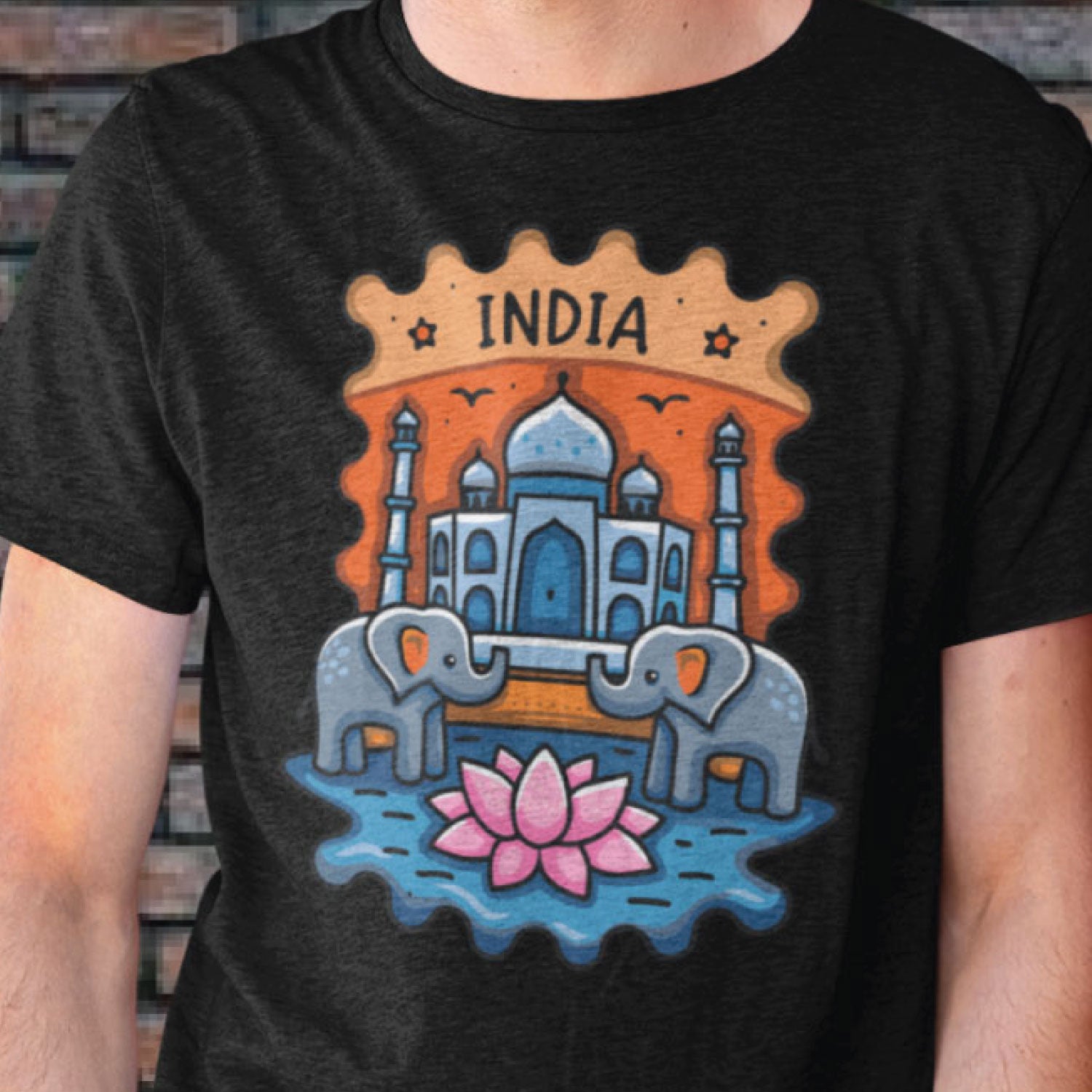 Taj  Stamp Graphic Printed Unisex T-Shirt | Heritage Travel Art | Premium Cotton Casual Tee | Original Since 1997 | Shipping Globally