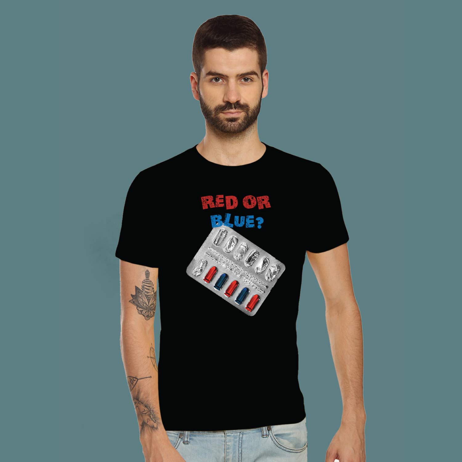 Red or Blue – Tantra Original Brand Since 1997 – Unisex Cotton Tee – Casual Everyday Wear - Shipping Globally!