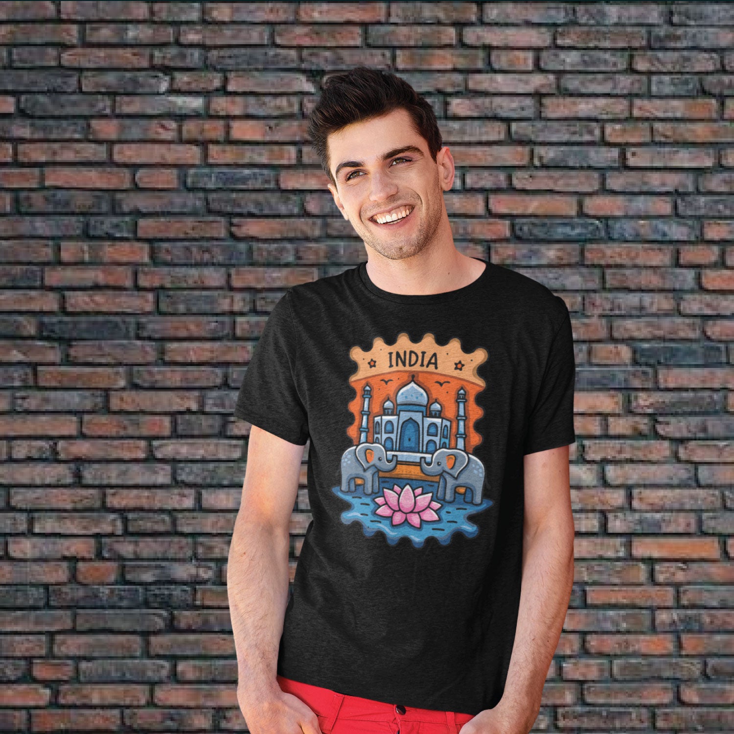 Taj  Stamp Graphic Printed Unisex T-Shirt | Heritage Travel Art | Premium Cotton Casual Tee | Original Since 1997 | Shipping Globally