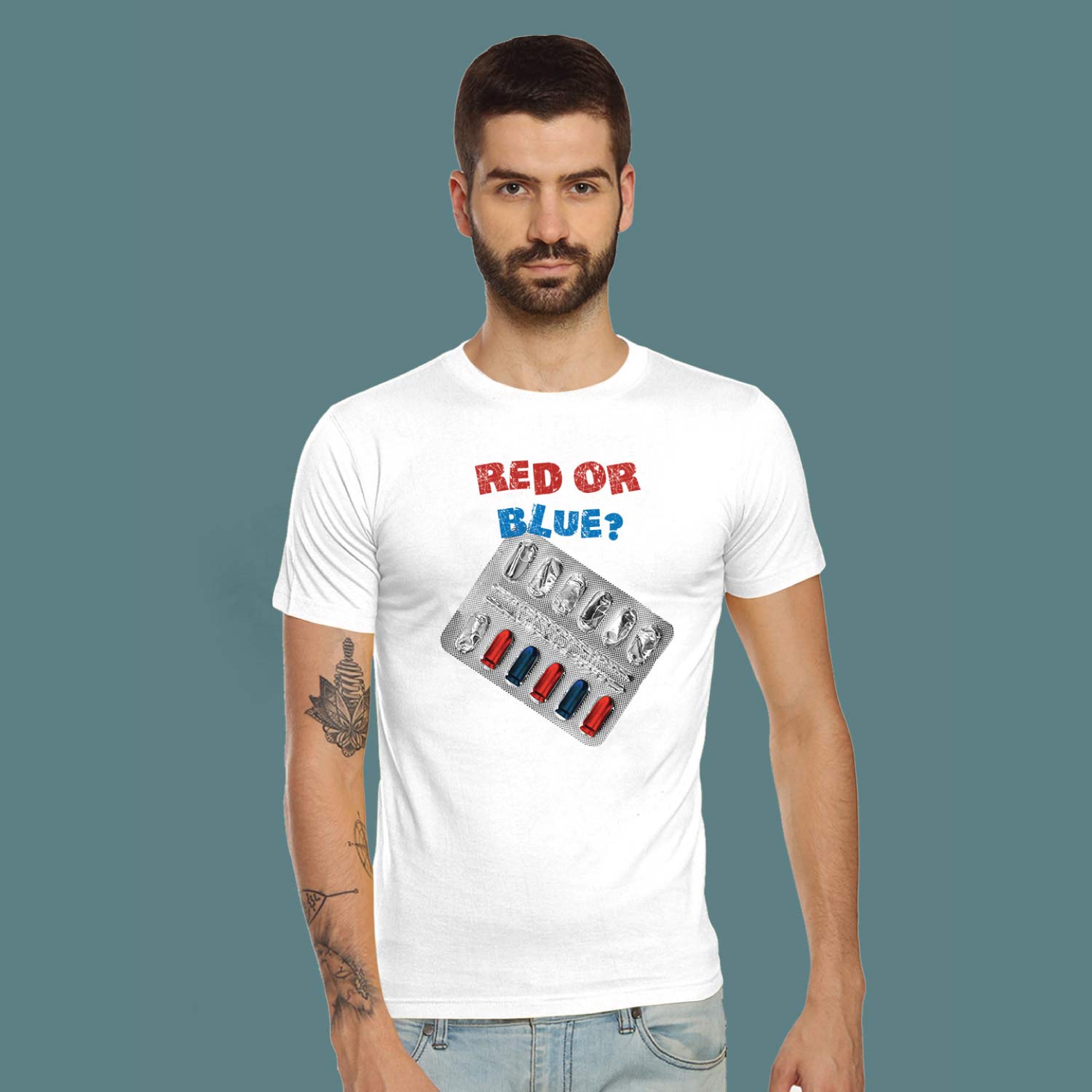 Red or Blue – Tantra Original Brand Since 1997 – Unisex Cotton Tee – Casual Everyday Wear - Shipping Globally!