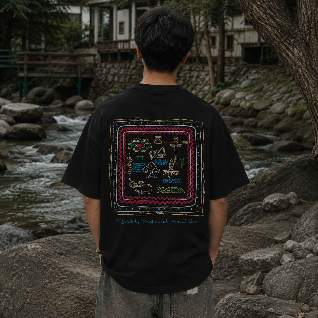 Magic Mandala Oversized Back Print Cotton Men's T-Shirt Casual Wear Tantra Original Since 1997