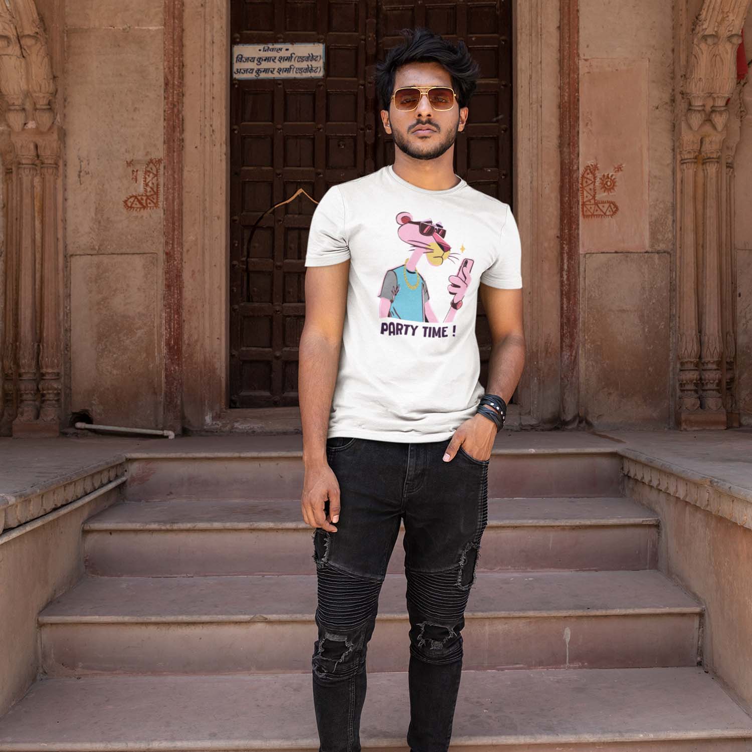 Tantra Party-Time Men's Graphic Print Regular Fit Half Sleeve Round Neck Cotton T-Shirt - Shipping Globally!