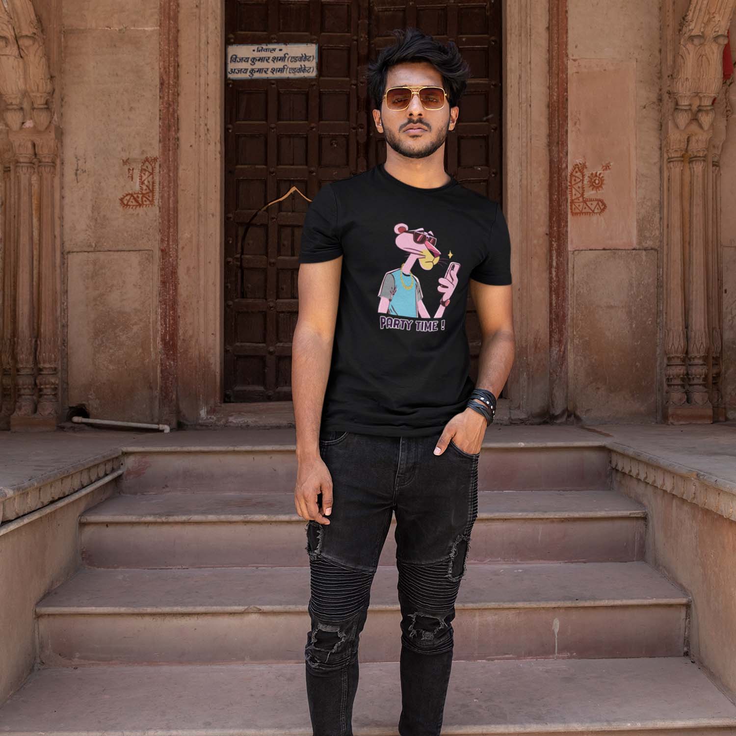 Tantra Party-Time Men's Graphic Print Regular Fit Half Sleeve Round Neck Cotton T-Shirt - Shipping Globally!