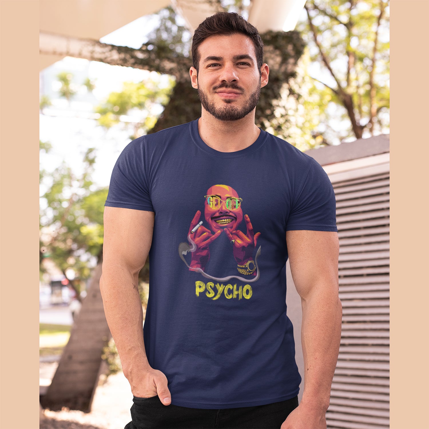Tantra Psycho - Graphic Print Regular Fit Half Sleeve Round Neck Cotton T-Shirt - Shipping Globally!