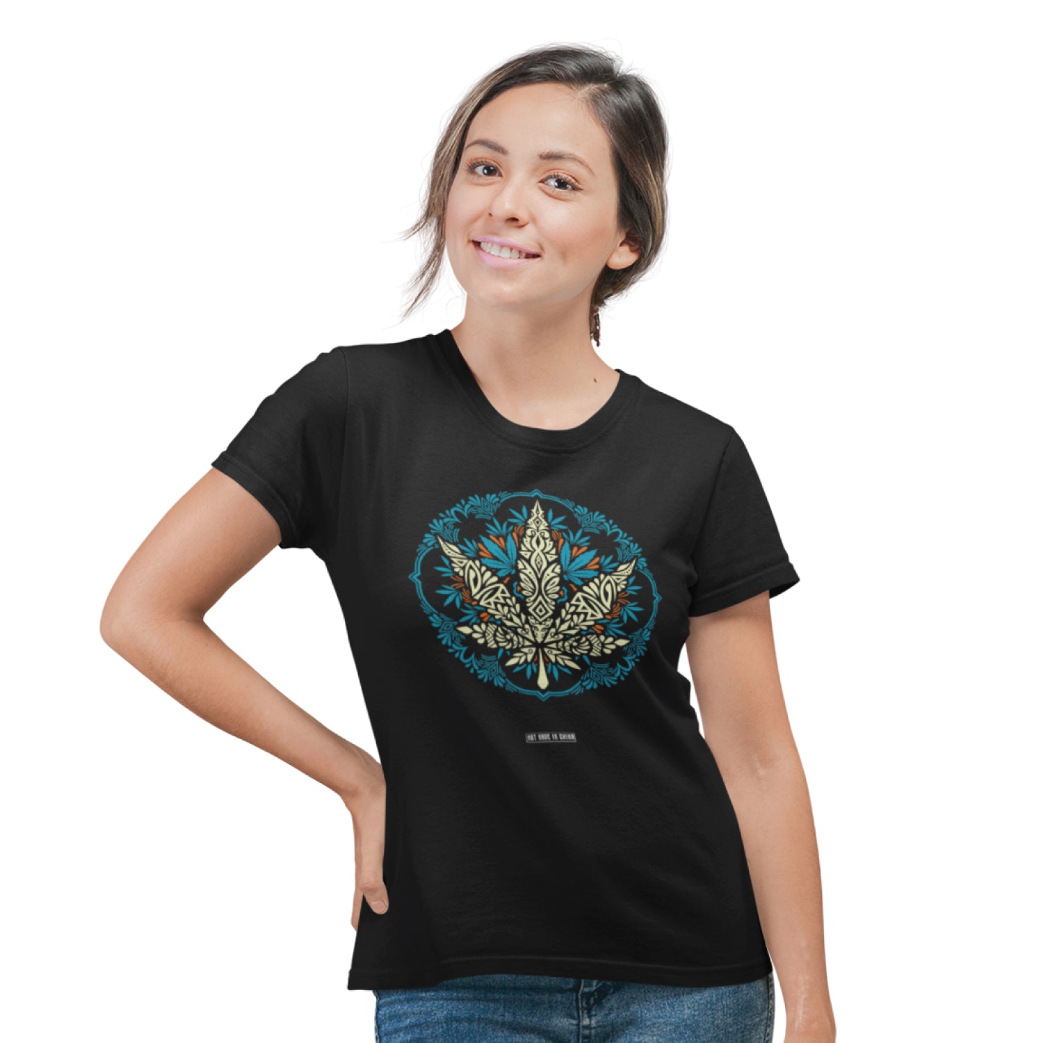 Mandala W Front & Back Graphic Polycotton Single Jersey Unisex T-Shirt Regular Fit Everyday Casual Wear