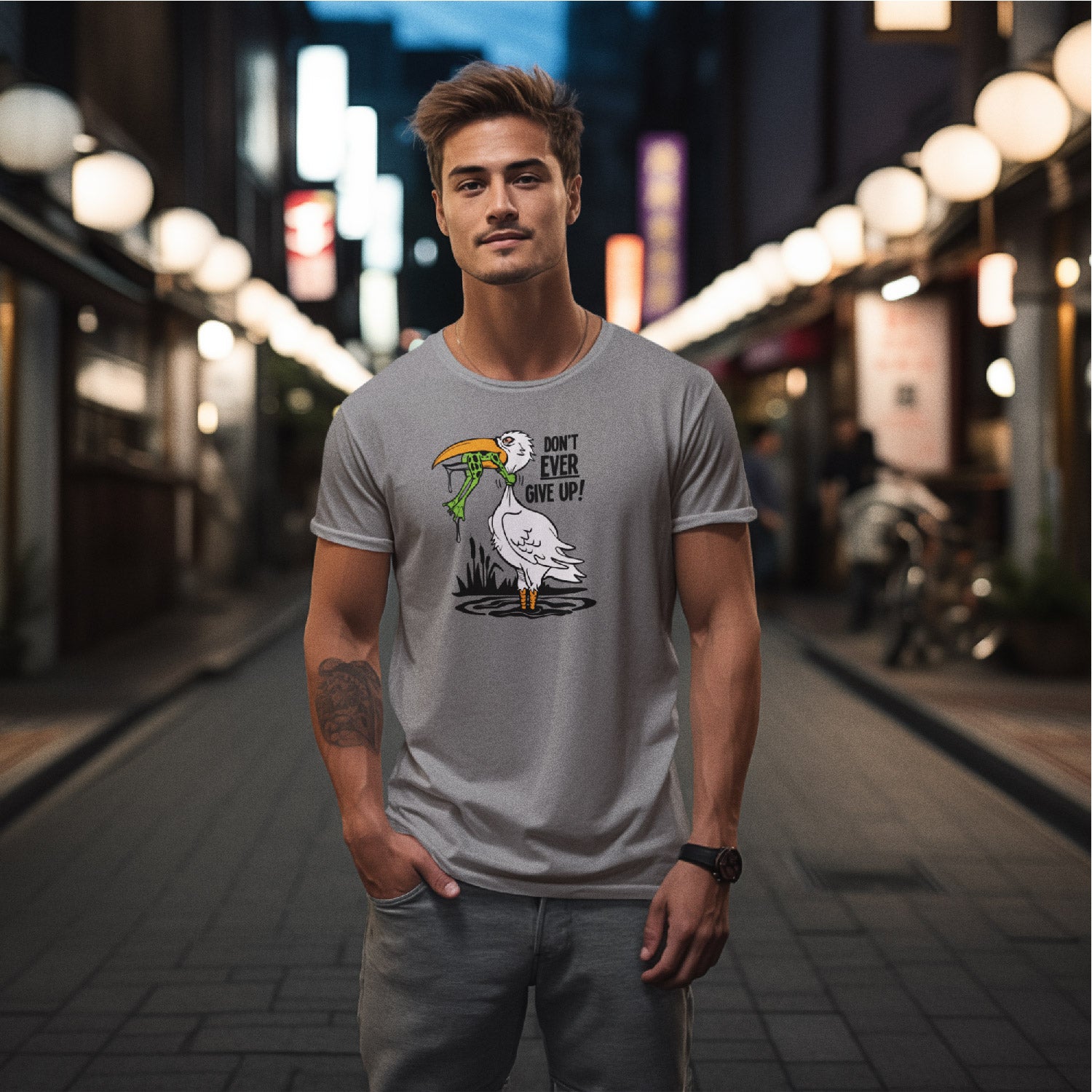 Tantra Don’t Ever Give Up - Graphic Print Regular Fit Half Sleeve Round Neck Cotton T-Shirt - Shipping Globally!