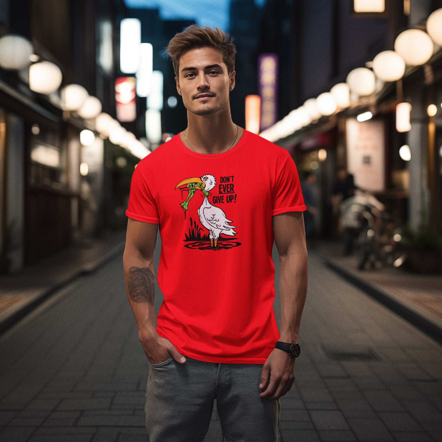 Tantra Don’t Ever Give Up - Graphic Print Regular Fit Half Sleeve Round Neck Cotton T-Shirt - Shipping Globally!
