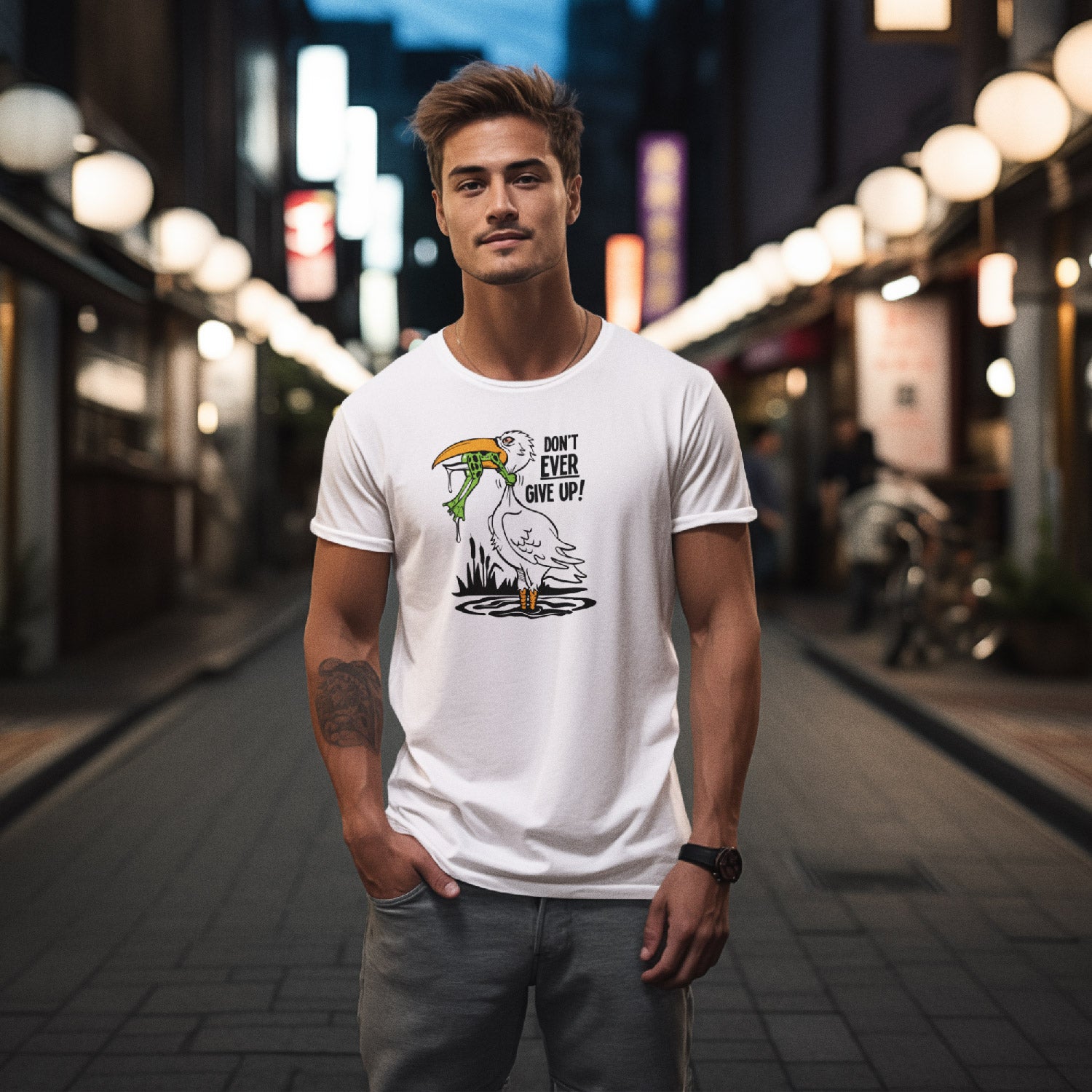 Tantra Don’t Ever Give Up - Graphic Print Regular Fit Half Sleeve Round Neck Cotton T-Shirt - Shipping Globally!