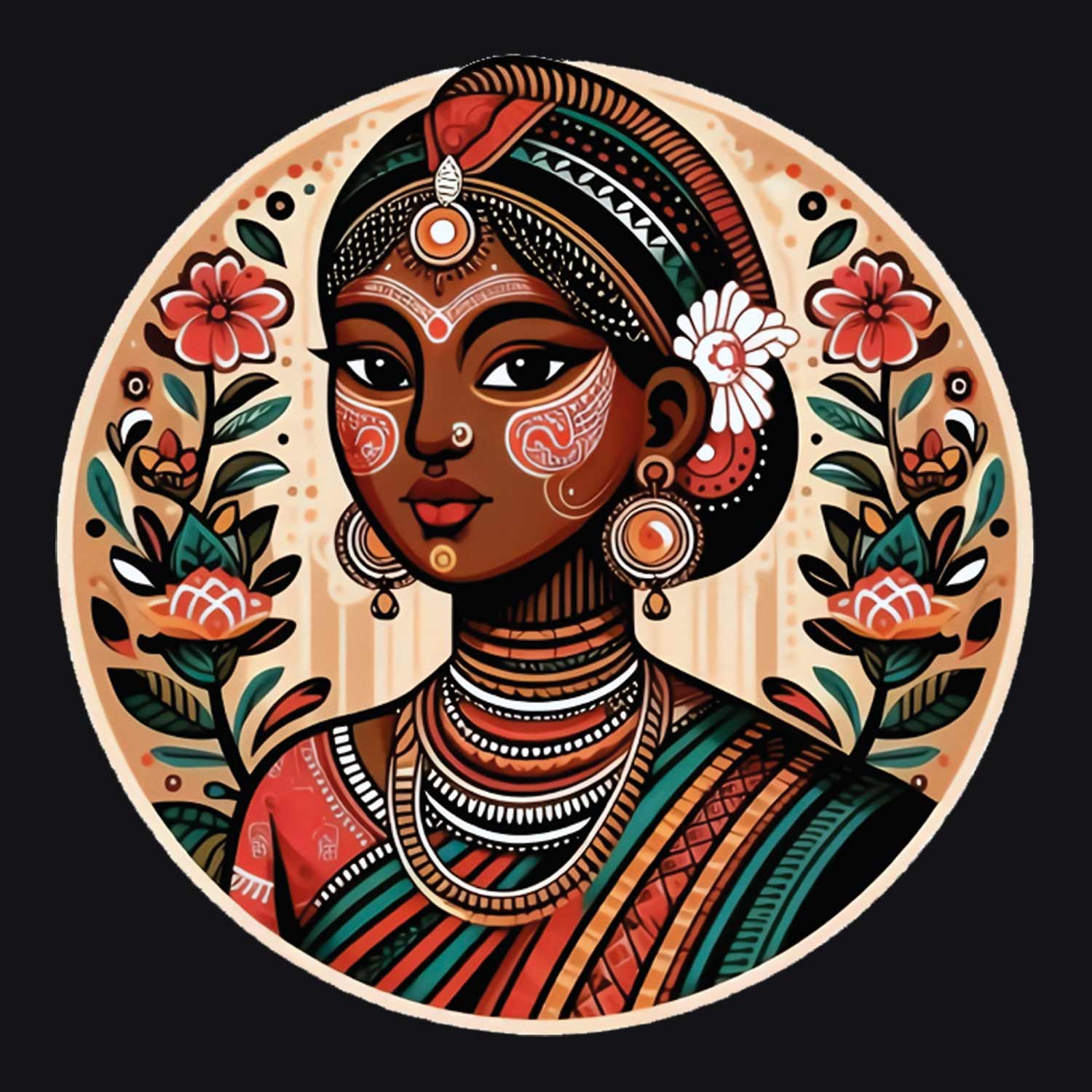 Tantra Indian Tribal Women's 100% Cotton Round Neck Graphic Printed T-Shirt - Shipping Globally!
