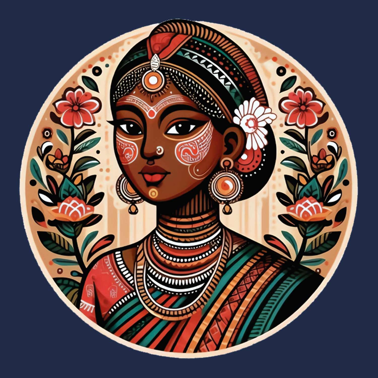 Tantra Indian Tribal Women's 100% Cotton Round Neck Graphic Printed T-Shirt - Shipping Globally!